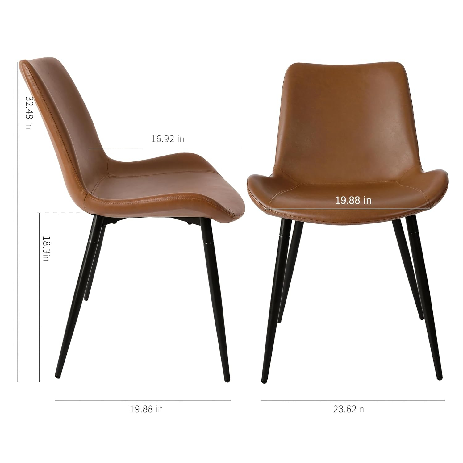 CangLong Modern ‎Faux Leather Dining Chairs, PU Cushion Seat Back, Metal Legs for Kitchen Dining Room Side Chair, Set of 2, Brown