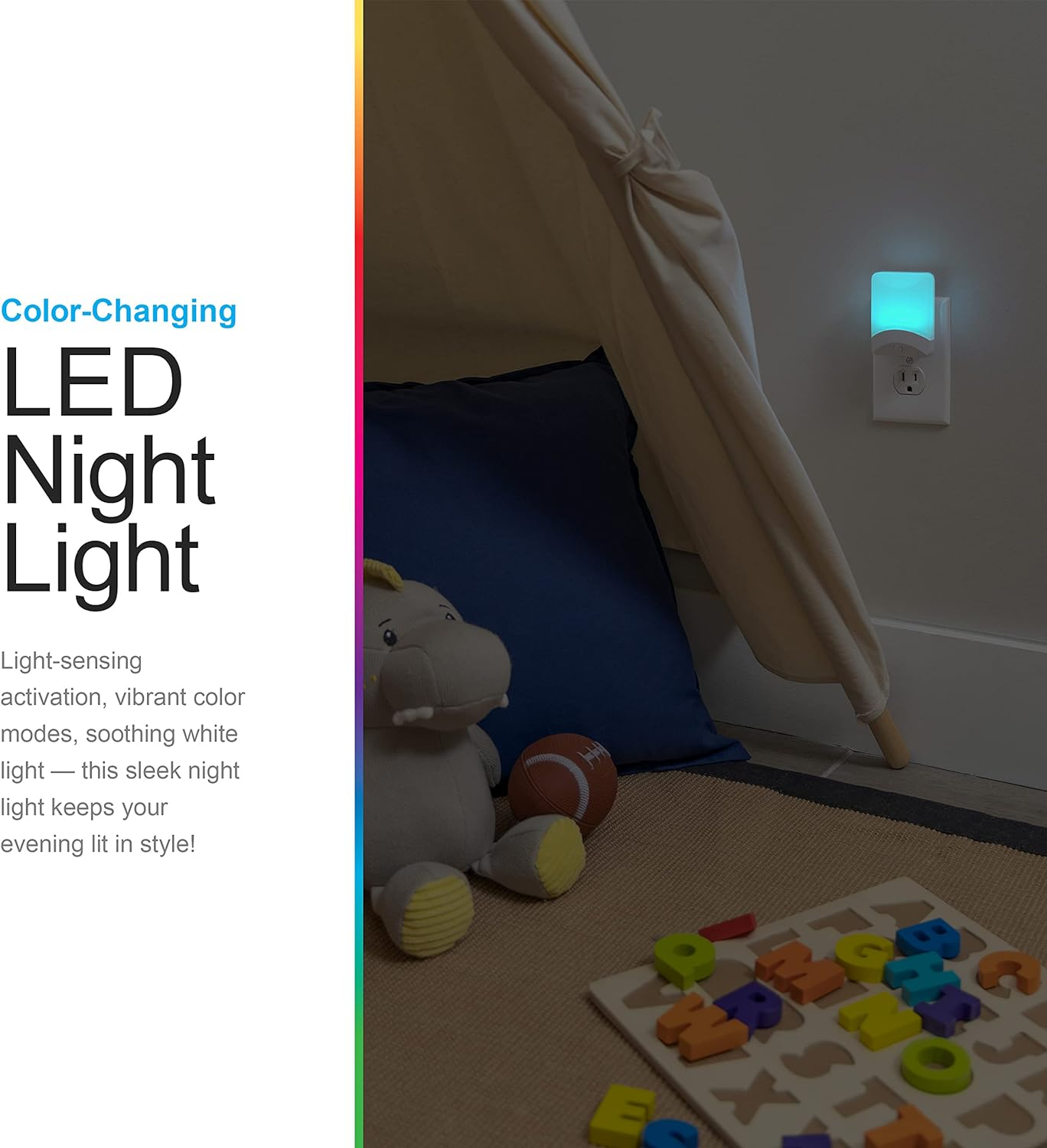 GE Color-Changing LED Night Light, White, 34693