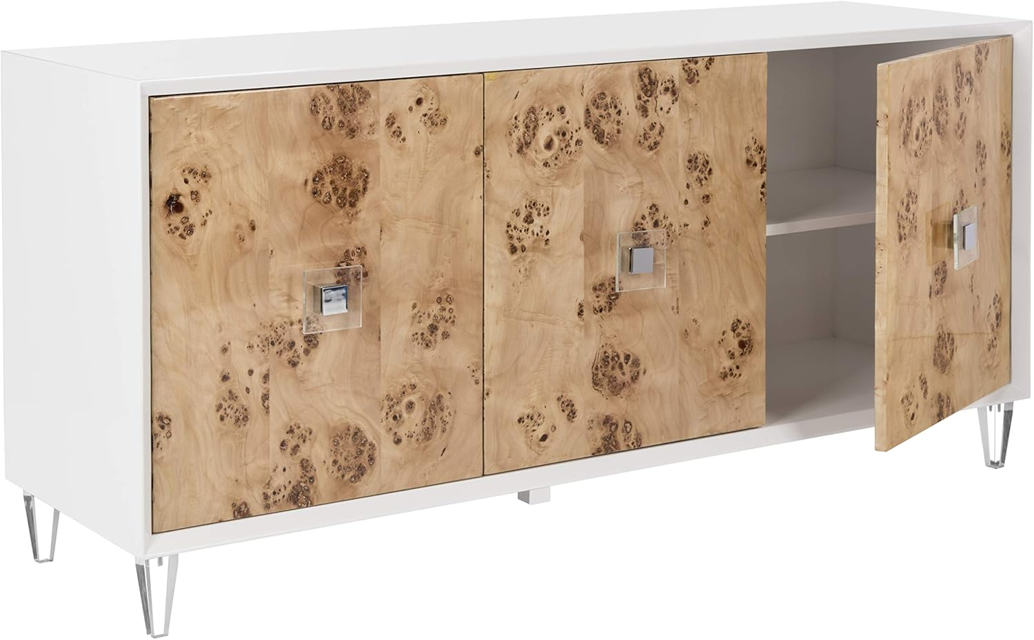 Lazaro Contemporary White Lacquer & Burlwood Buffet Sideboard