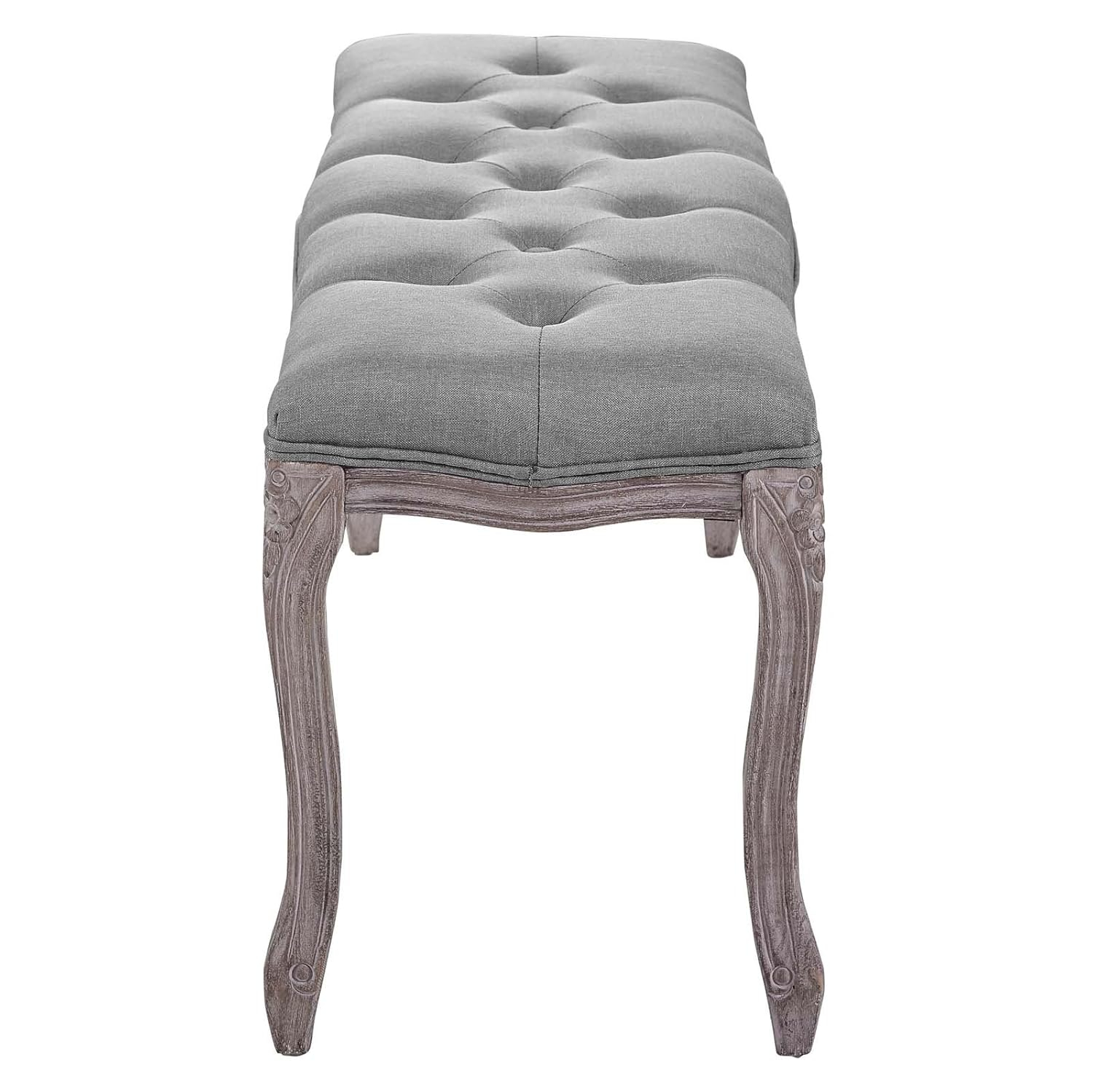 Ergode Regal Vintage French Upholstered Fabric Bench - Light Gray