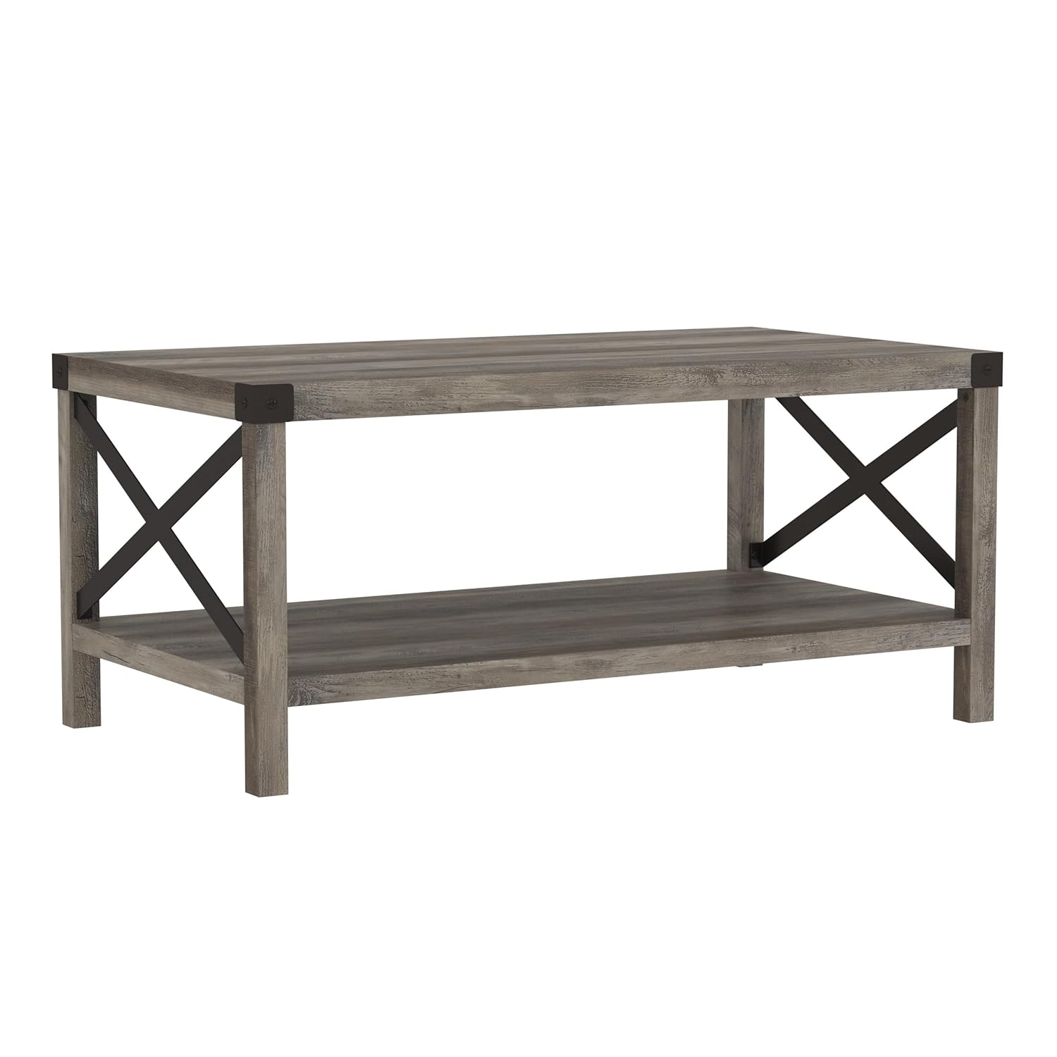 Walker Edison Magnolia Metal X Coffee Table, Gray Wash
