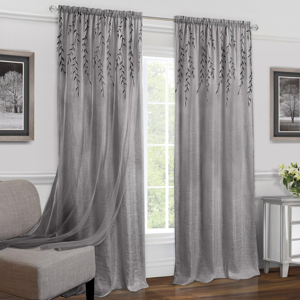 Willow Rod Pocket Light Filtering Curtain Panel - 42" x 63" - Grey