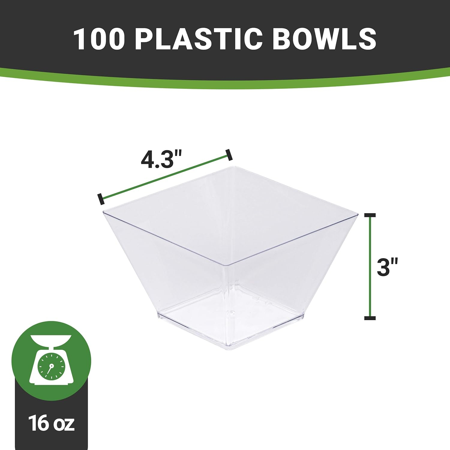 Restaurantware 16 Ounce Large Kova Bowls 100 Disposable Salad Bowls - Lids Sold Separately Sturdy Clear Plastic Appetizer Bowls For Salads Layered Cakes At Catered Events
