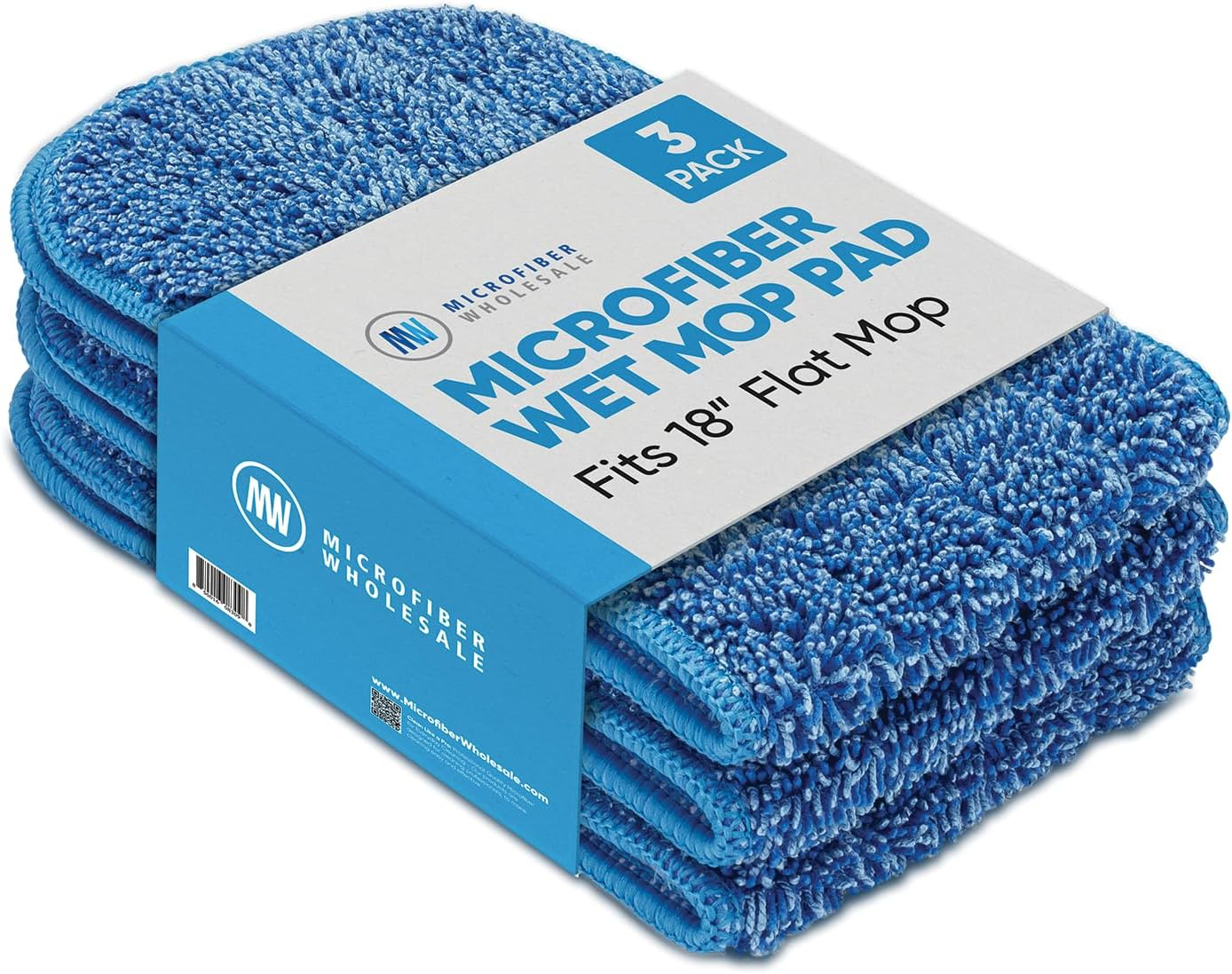 Microfiber Wholesale™ 24 inch Microfiber Mop Pads - Machine Washable, Reusable, Refills & Replacement Wet Mop Heads Compatible with Any Microfiber Flat Mop System (3 Pack)