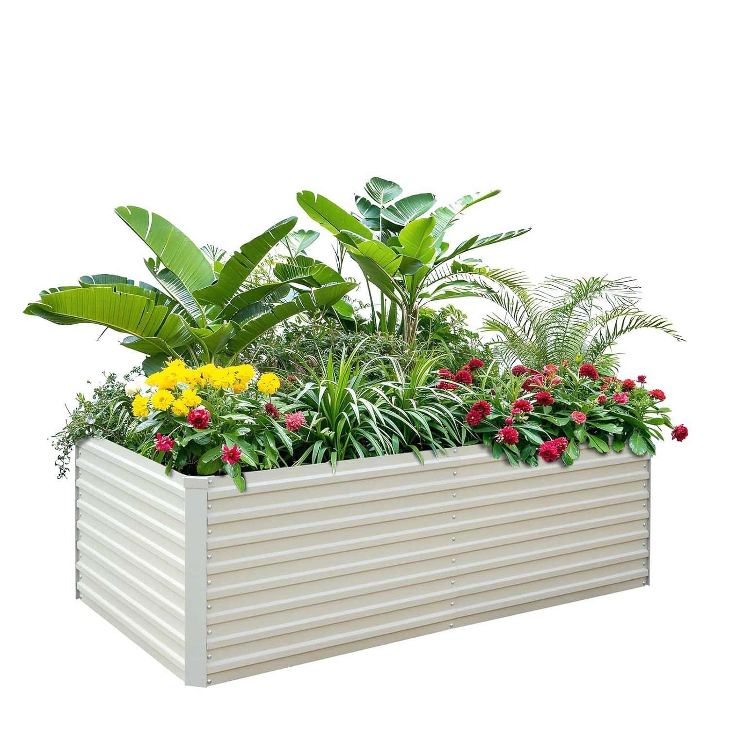 Raised Garden Bed 6x3x2ft, Galvanized Raised Garden Beds Outdoor for Vegetables Flowers Herbs, Steel Large Deep Planter Box, Tall Raised Garden Bed with 3ftx30ft Weed Barrier Fabric and Glove, Beige