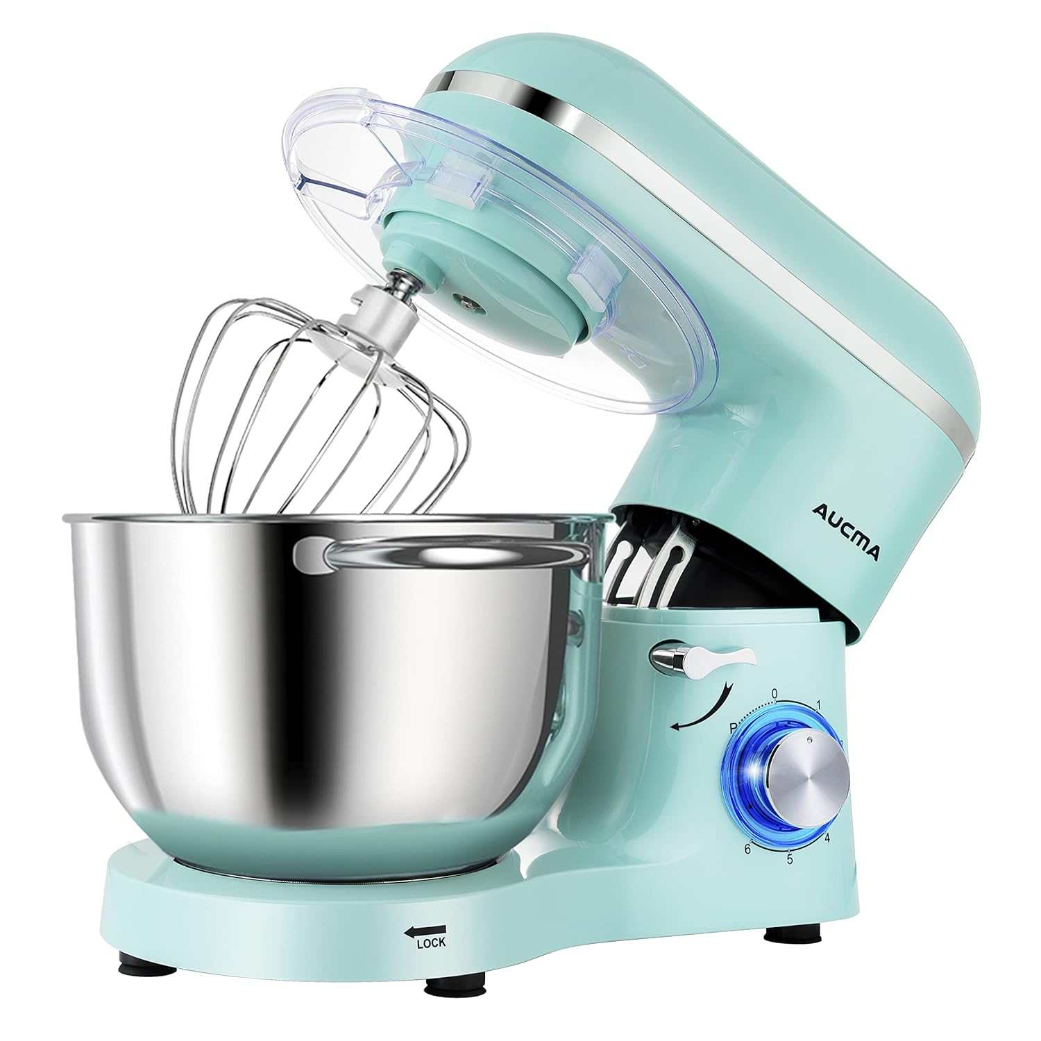 Aucma Stand Mixer,6.5-QT 660W 6-Speed Tilt-Head Food Mixer, Kitchen Electric Mixer with Dough Hook, Wire Whip & Beater (6.5QT, Blue)