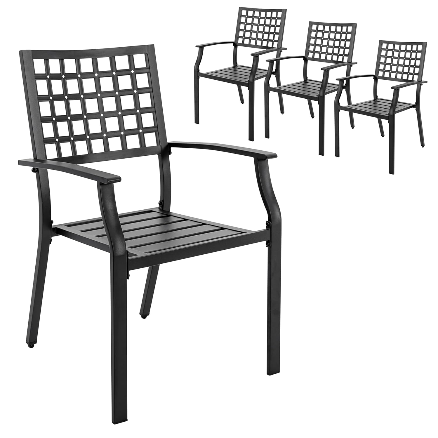 Nuu Garden Outdoor Dining Chair, Patio Dining Chair Set, Stackable Design, All-weather Iron Frame with Powder-coated Finish for Indoors and Outdoors, Patio, Deck, Garden, Yard, Black