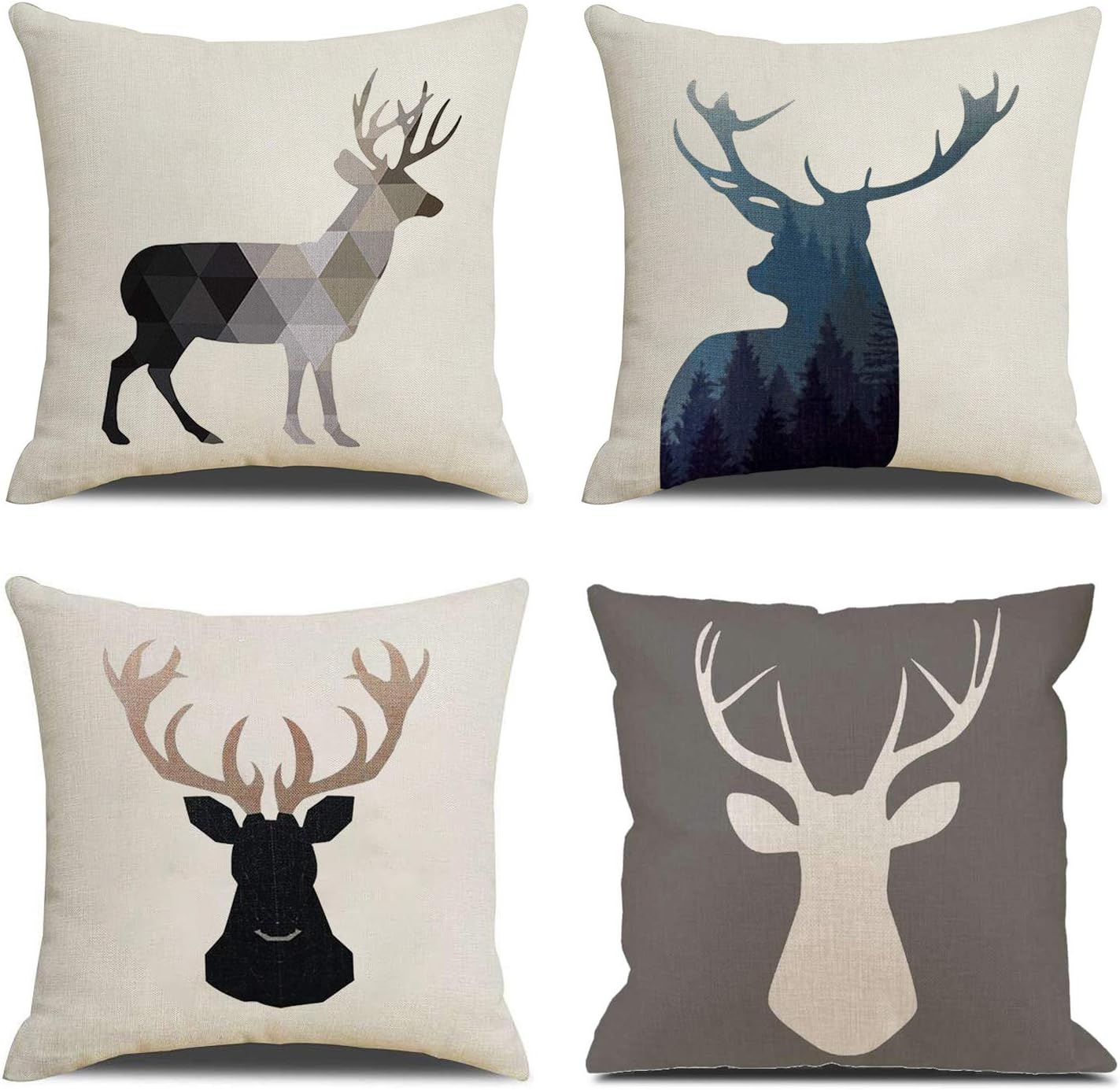 Deer Throw Pillow Covers Deer Pillow Cases Decorative Animal Pillowcase Cotton Linen Cushion Cover for Couch Bed Sofa 18x18 Set of 4
