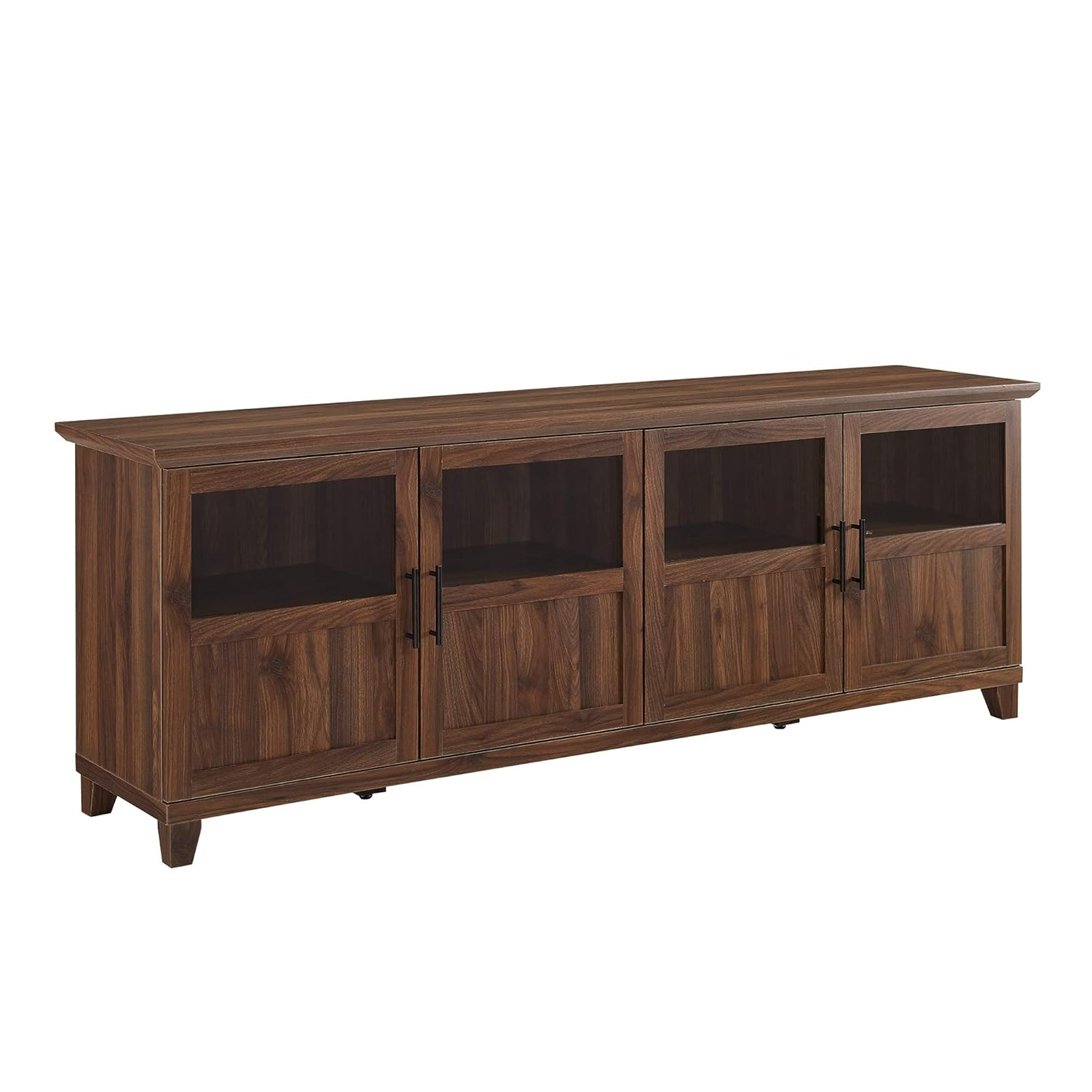 Dark Walnut 70-Inch TV Stand with Glass Doors and Cabinets