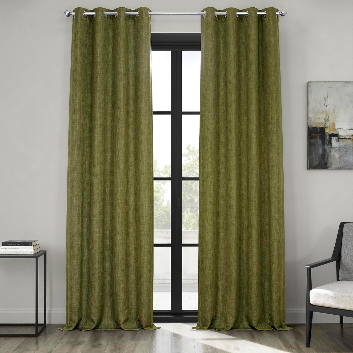 HPD Half Price Drapes Grommet Linen Curtains 84 Inches Long Room Darkening Curtains for Bedroom & Living Room (1 Panel), 50W x 84L, Tuscany Green