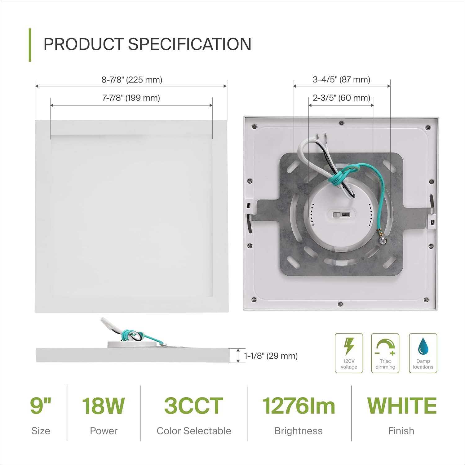 White 9-Inch Square LED Flush Mount Ceiling Light