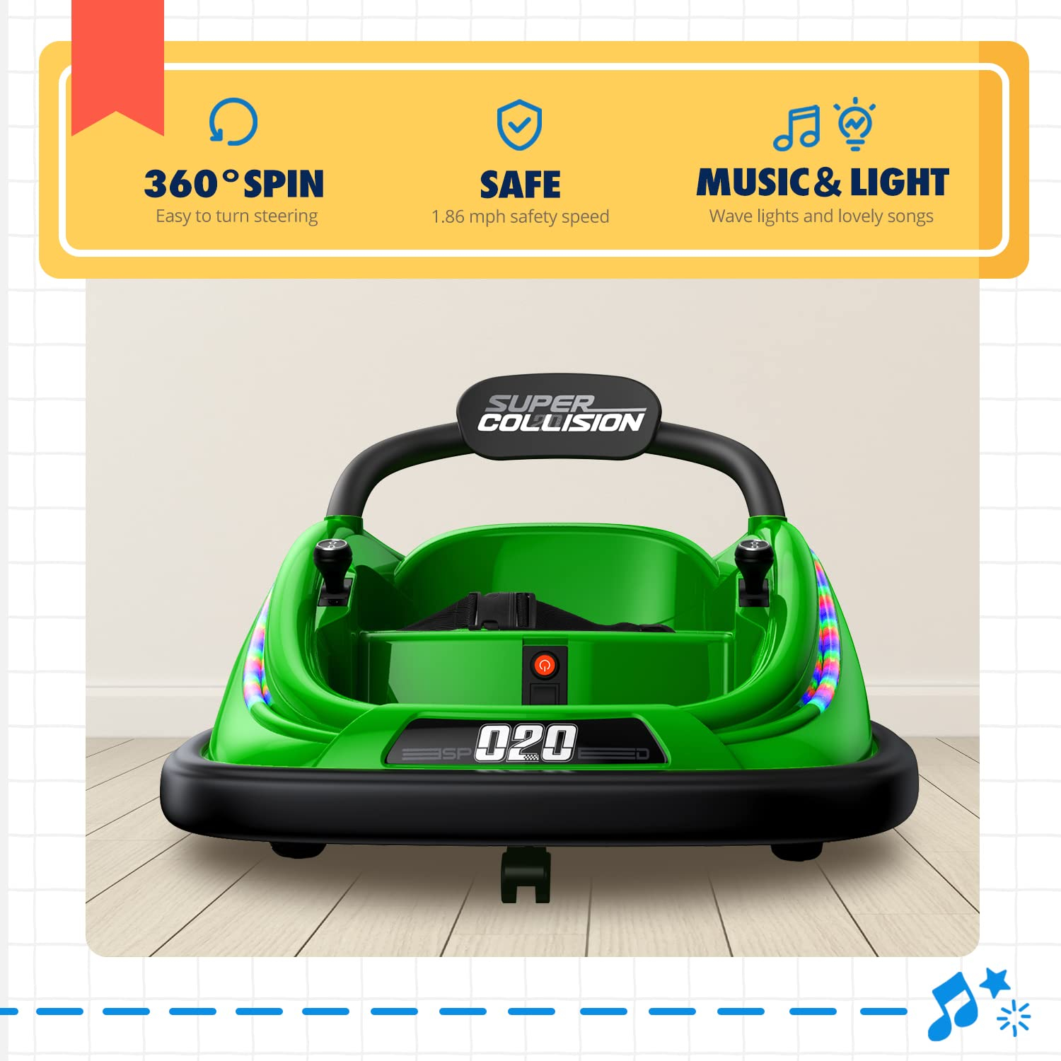 Bumper Car, 12V Electric Kids-Bumper Car Ride Toys with Remote and Music Function, Perfect Kids Gifts Baby for Toddlers 1-6 for Birthday