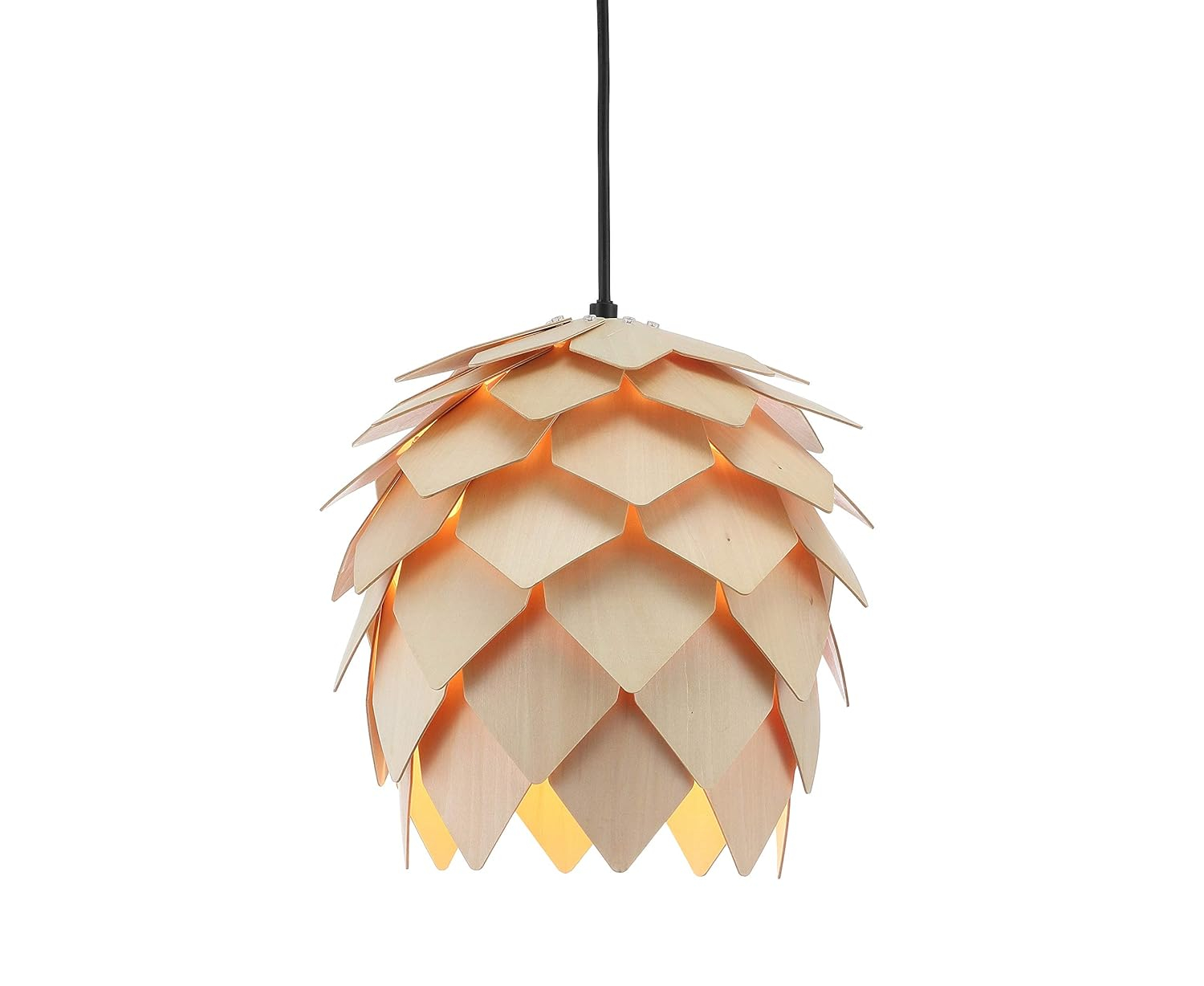 HOZO JYL6125A Simon 11.75" Pinecone Wood LED Pendant Contemporary Dimmable Adjustable Dining Room Living Room Kitchen Foyer Bedroom Hallway, Natural