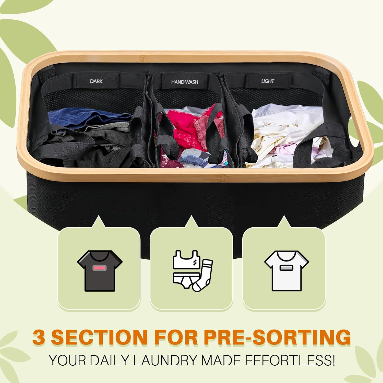 Laundry Hamper with Lid, 160L Dirty Clothes Hamper for Laundry Basket 3 Section, Extra Large Laundry Sorter Hamper 3 Compartment with Removable Inner Bags & Labels, Black