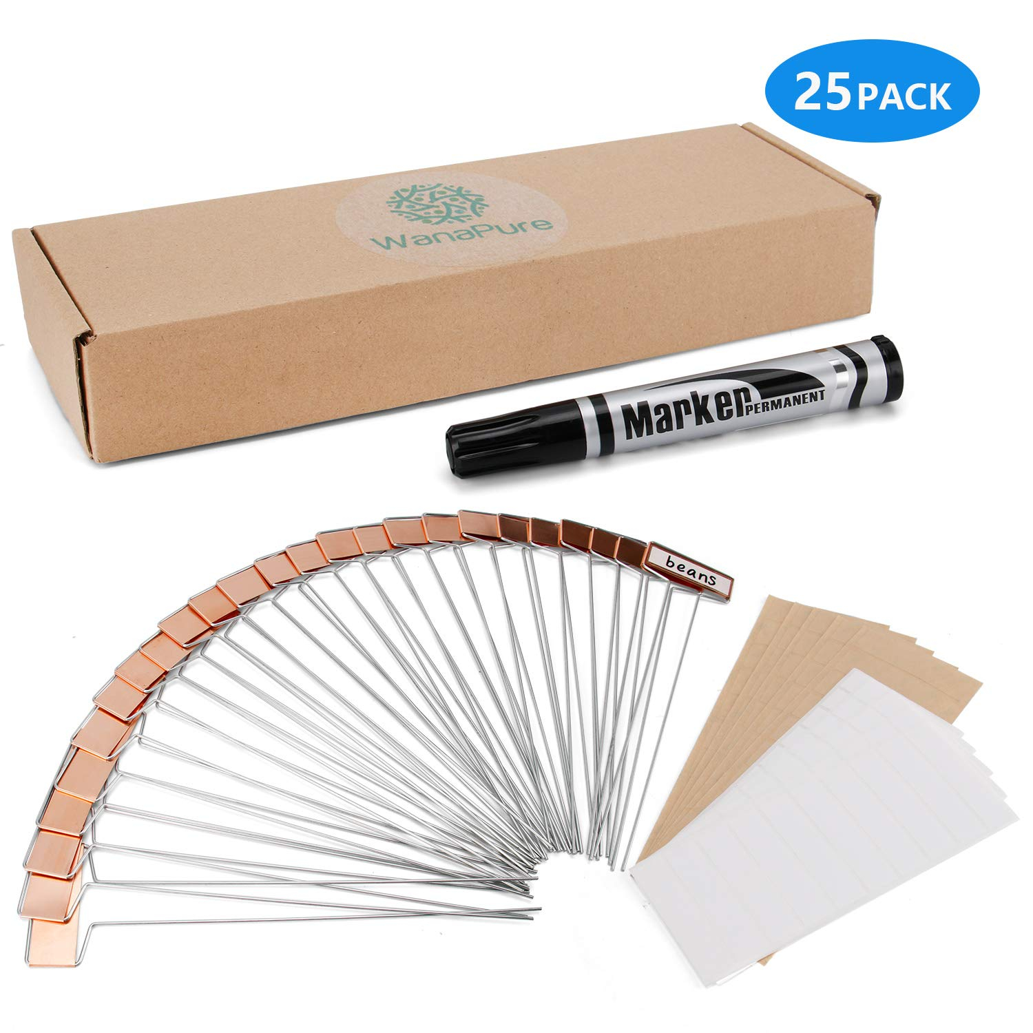25PCS Copper Metal Plant Tags Plant Labels with 50Pcs Labels, Rainproof PET Film & Permanent Pen, 10" Weatherproof Banner Garden Markers, Marking Protection Seedling Signs Nursery Tags