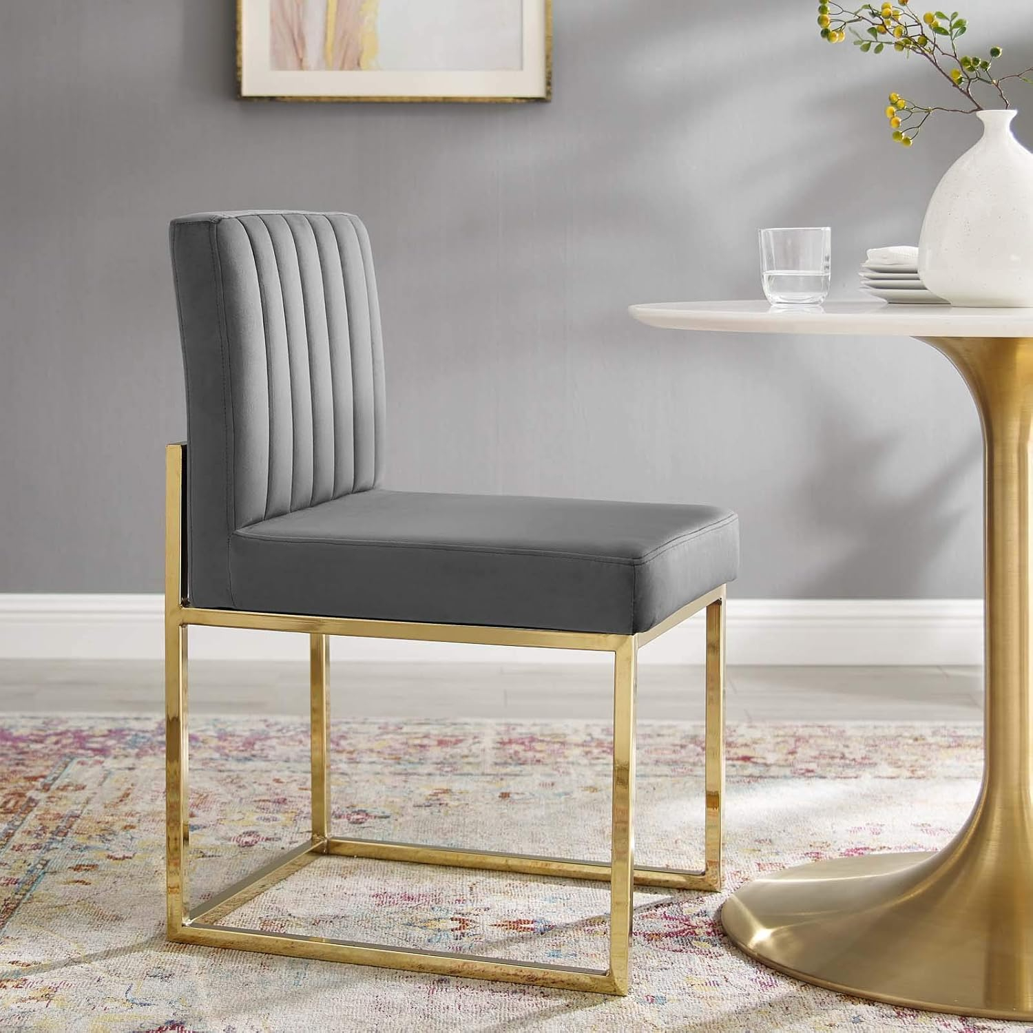 Modway Carriage Channel Tufted Sled Base Performance Velvet Dining Chair