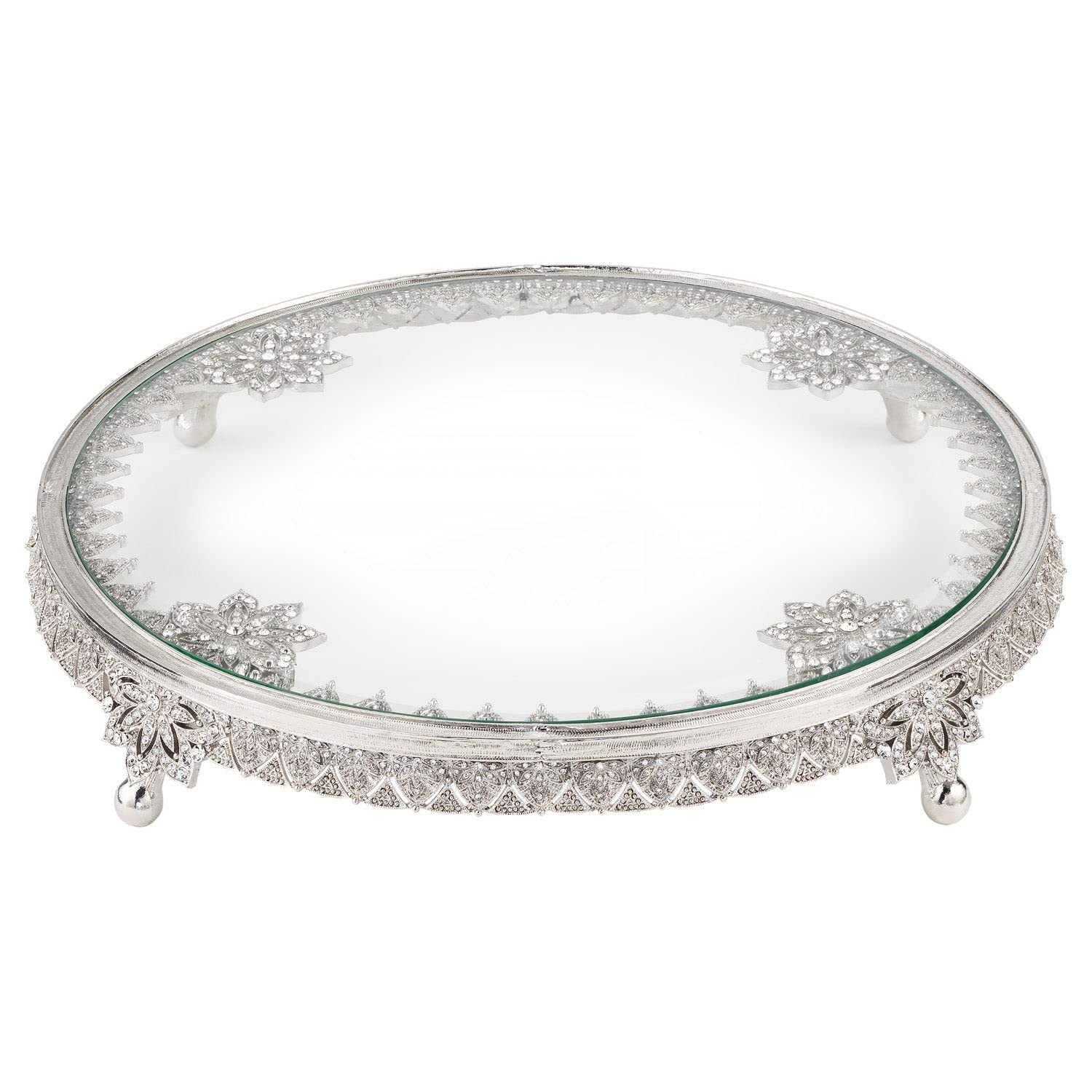 Silver Glass Windsor Cake Stand with Decorative Trim