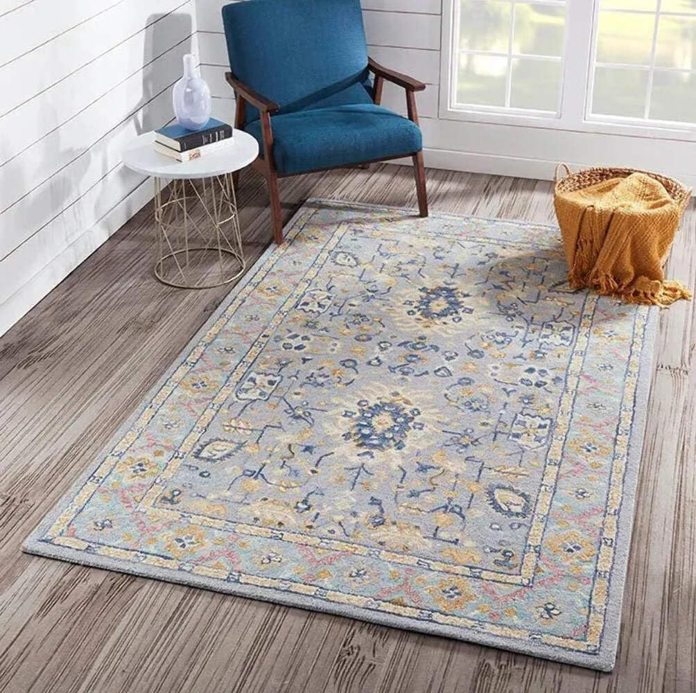 Handmade Blue Wool Tufted Rectangular Area Rug 9'6" x 13'6"