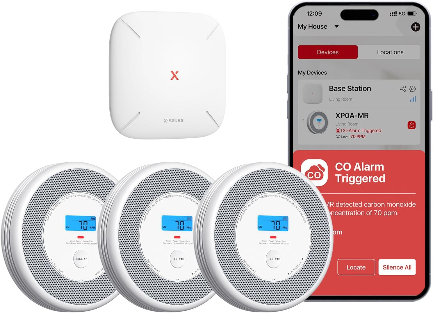 X-Sense Combination Smoke and Carbon Monoxide Detector with Voice Location, Interconnected Smoke Detector Carbon Monoxide Detector Combo with Base Station (Included), Model XP0A-MR31