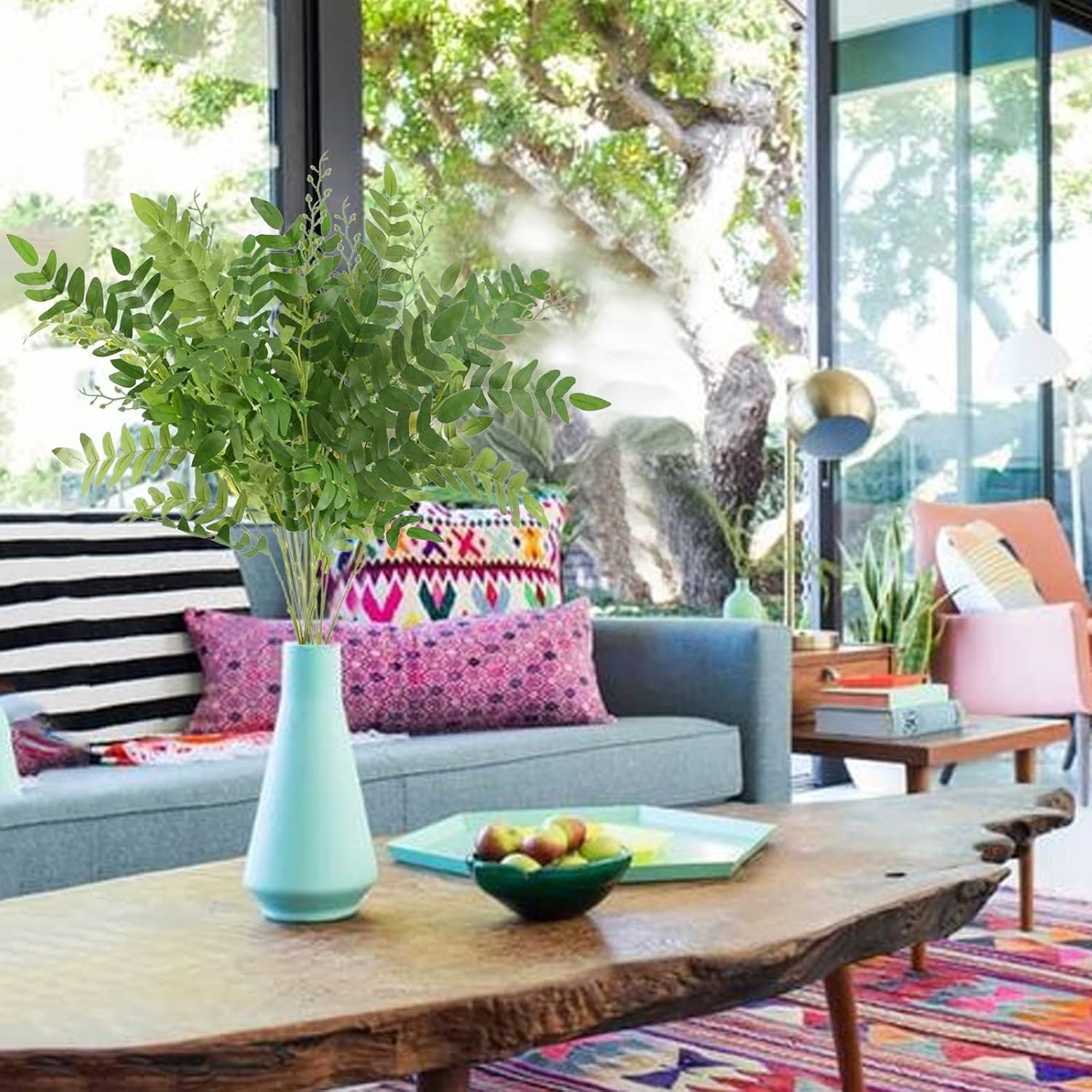 AILANDA 2 Bundles Artificial Greenery Stems Faux Shrub Bushes Silk Locust Green Leaf Bouquet Fake Plants for Home Decor Floral Arrangement Wedding Party Garden Farmhouse Centerpiece