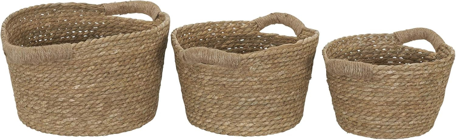 Household Essentials Cattail Woven Wicker Basket Set | Small Medium Large | Brown