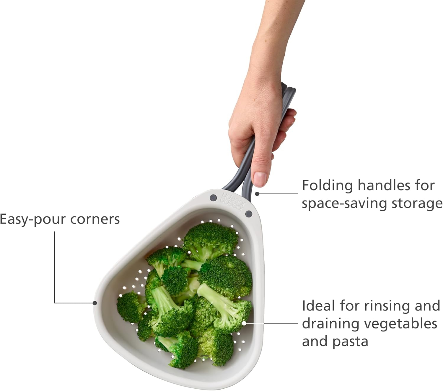 Compact Beige and Black Plastic Colander with Folding Handles