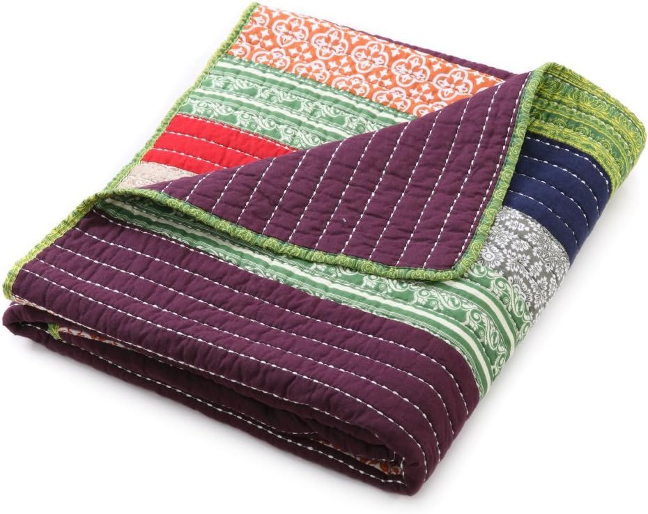 Greenland Home Fashions Marley Patchwork Stripe Cotton Quilted Throw