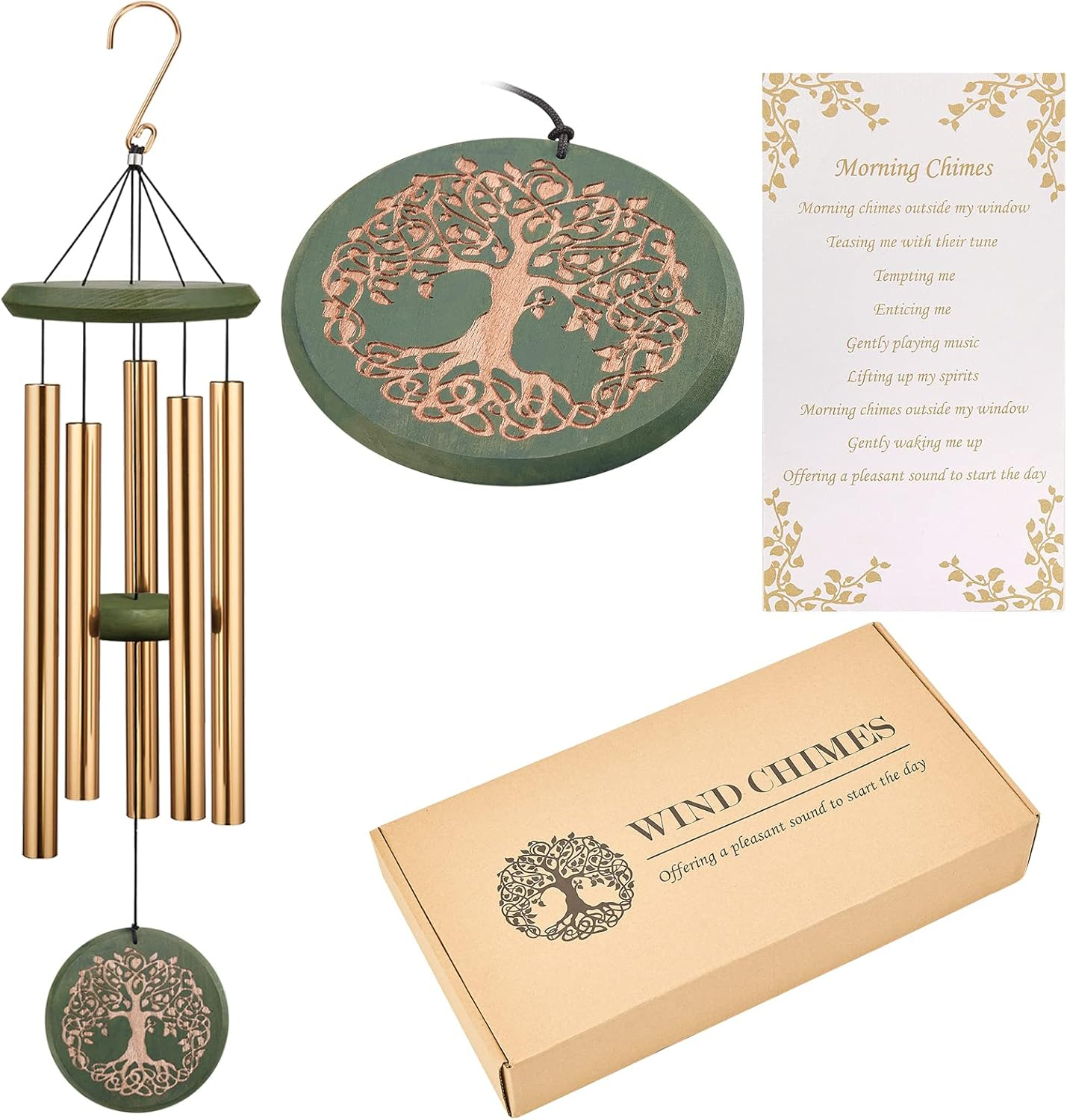 Wind Chimes for Outside Engraved Tree of Life 36 Large Deep Tone Wind Chime, Memorial Sympathy Gift Wind Chimes for Loved One Or Home Garden Patio Backyard Hanging Decor, Gold.