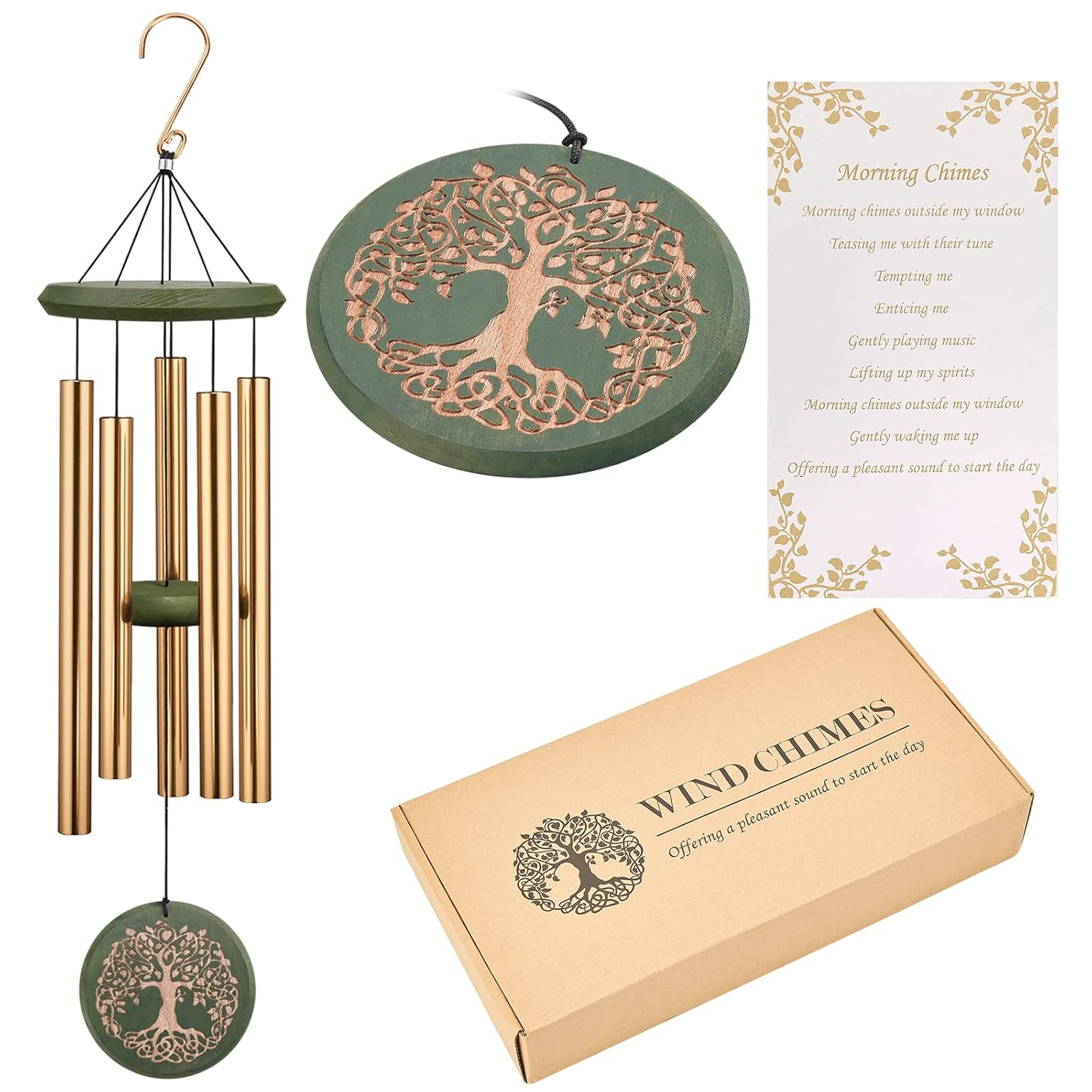 Wind Chimes for Outside Engraved Tree of Life 36 Large Deep Tone Wind Chime, Memorial Sympathy Gift Wind Chimes for Loved One Or Home Garden Patio Backyard Hanging Decor, Gold.
