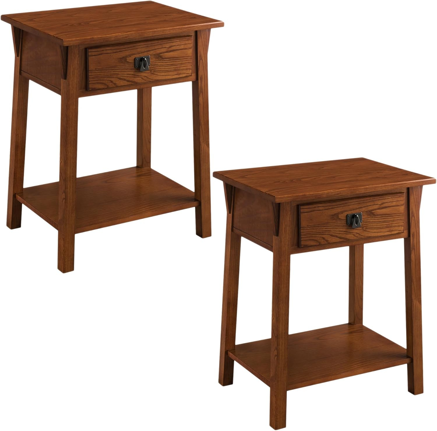 Leick Home 10032-RS Mission Round End Table with Drawer, Made with Solid Wood, Side Table for Living Room, Bedroom, and Office, Slate Black Finish