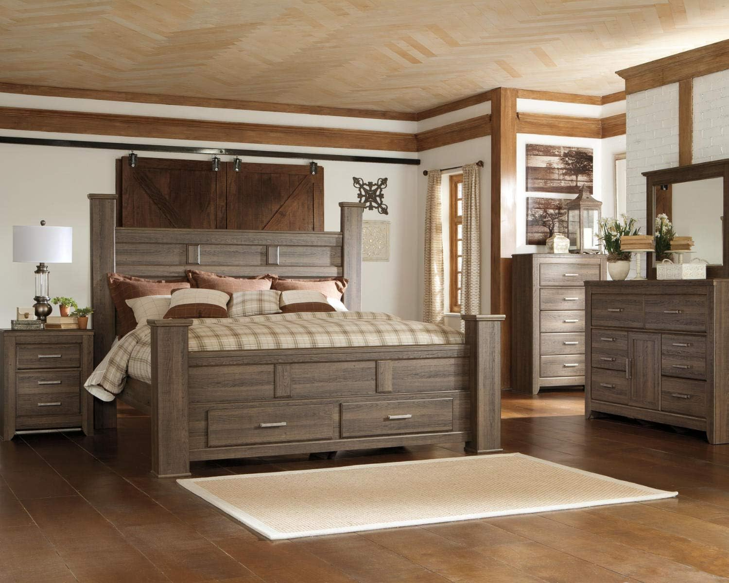 Brown Wood California King Poster Bed with Drawers
