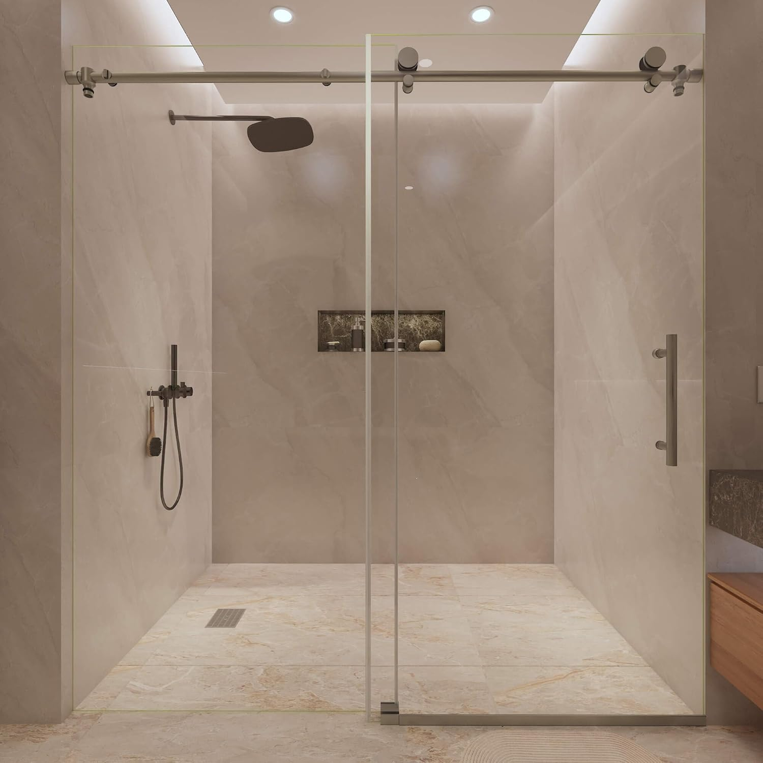 Sliding Shower Door Murano Lux, 44-48 inch W x 72 inch H - 3/8 "(9.5mm) Thick Clear Tempered Glass, Water Repellent, Corrosion Resistant Shower Door, Brushed Nickel