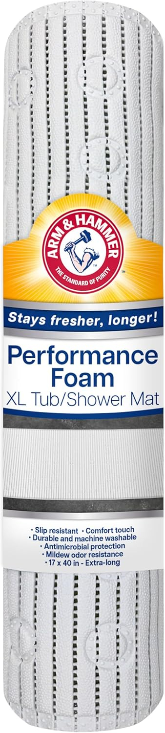 Arm & Hammer Comfort Touch Performance Foam Non-Slip Bath Mat for Showers and Tubs, 17 x 40, White