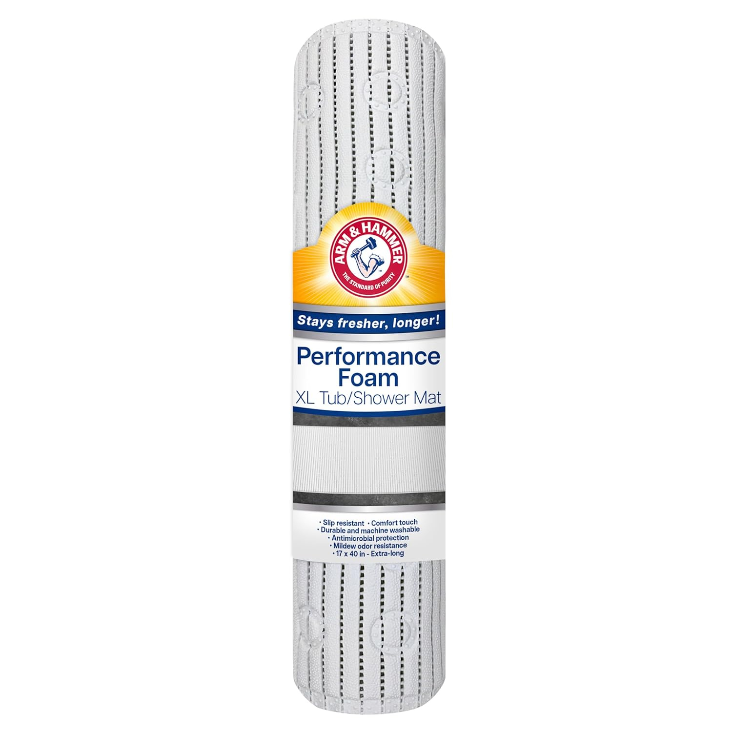Arm & Hammer Comfort Touch Performance Foam Non-Slip Bath Mat for Showers and Tubs, 17 x 40, White