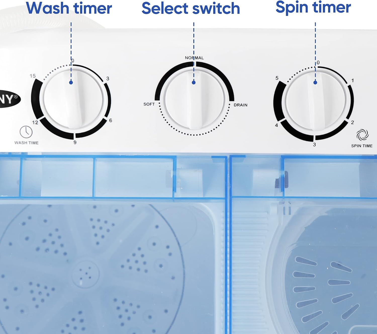 ZENY Portable Washing Machine Compact Twin Tub Laundry Washing Machine 17.6lbs Capacity, Mini Washer Dryer for Apartment RV Travelling,Semi-Automatic, 11lbs Washer, 6.6lbs Spinner