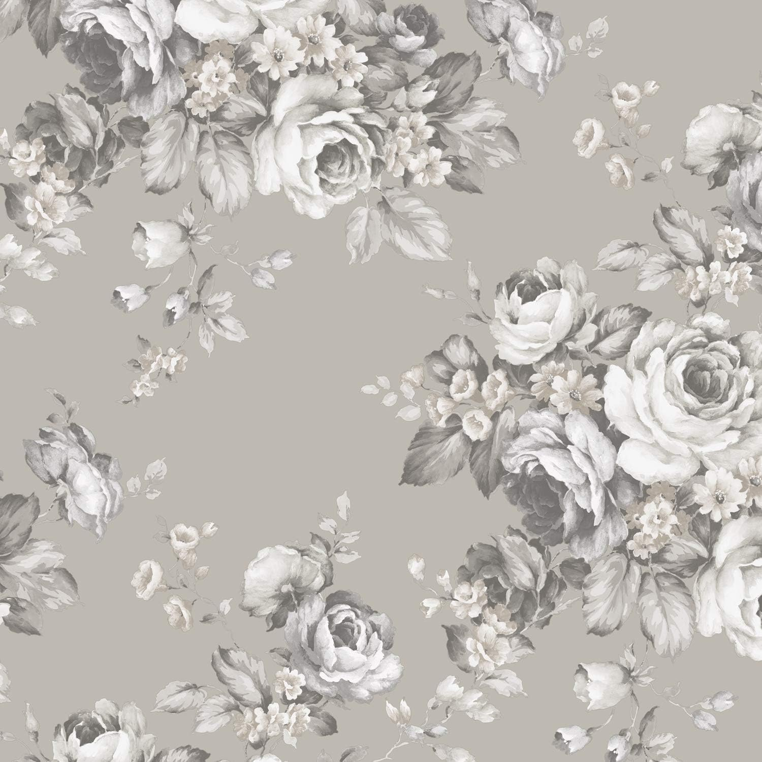 Norwall AF37701 Grand Floral Pre-Pasted Wallpaper, Grey, Sepia, Black