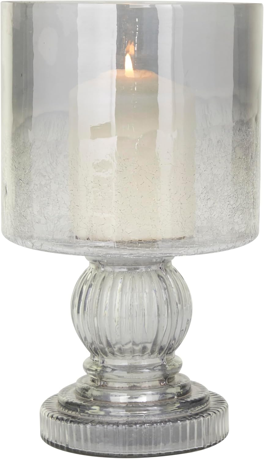 DecMode Black Glass Handmade Turned Style Pillar Hurricane Lamp with Smoked Glass Finish