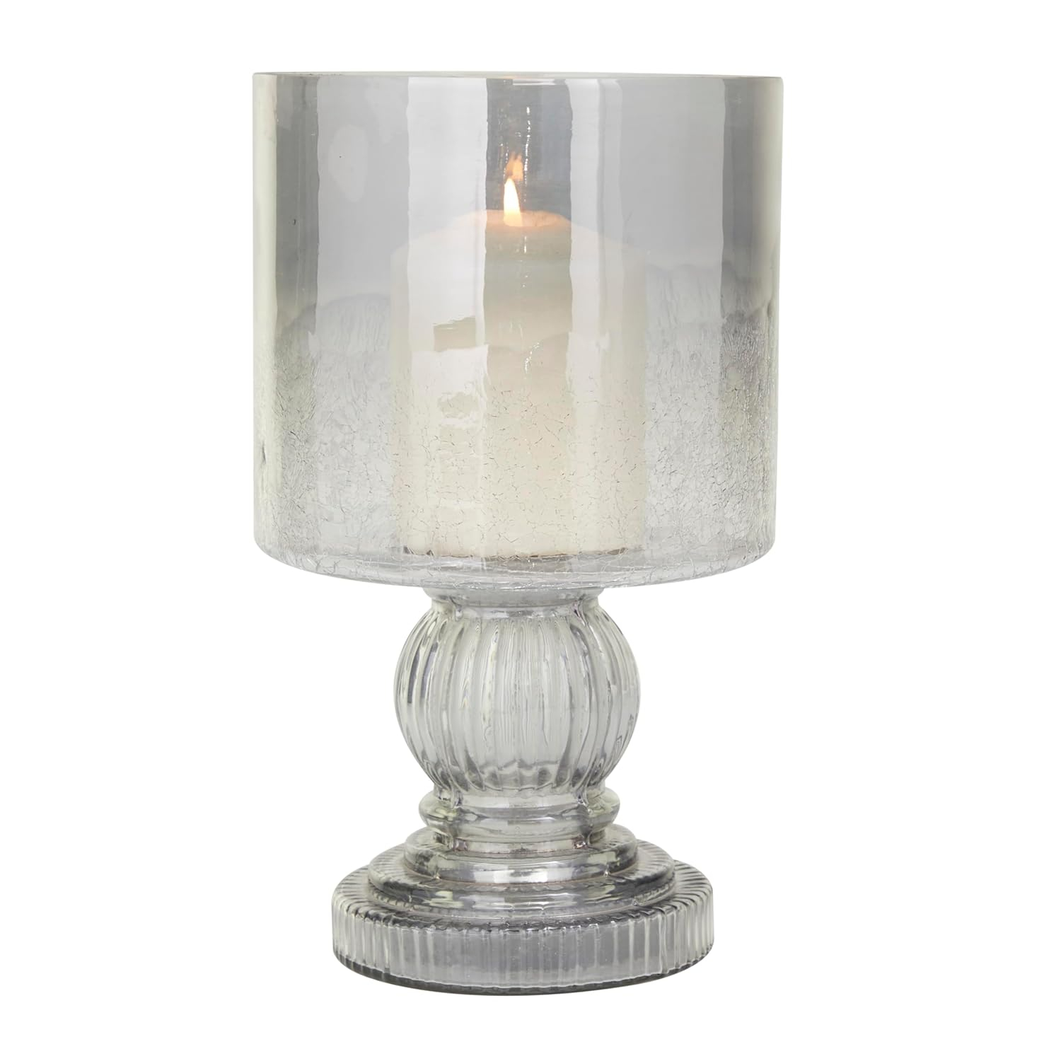 DecMode Black Glass Handmade Turned Style Pillar Hurricane Lamp with Smoked Glass Finish