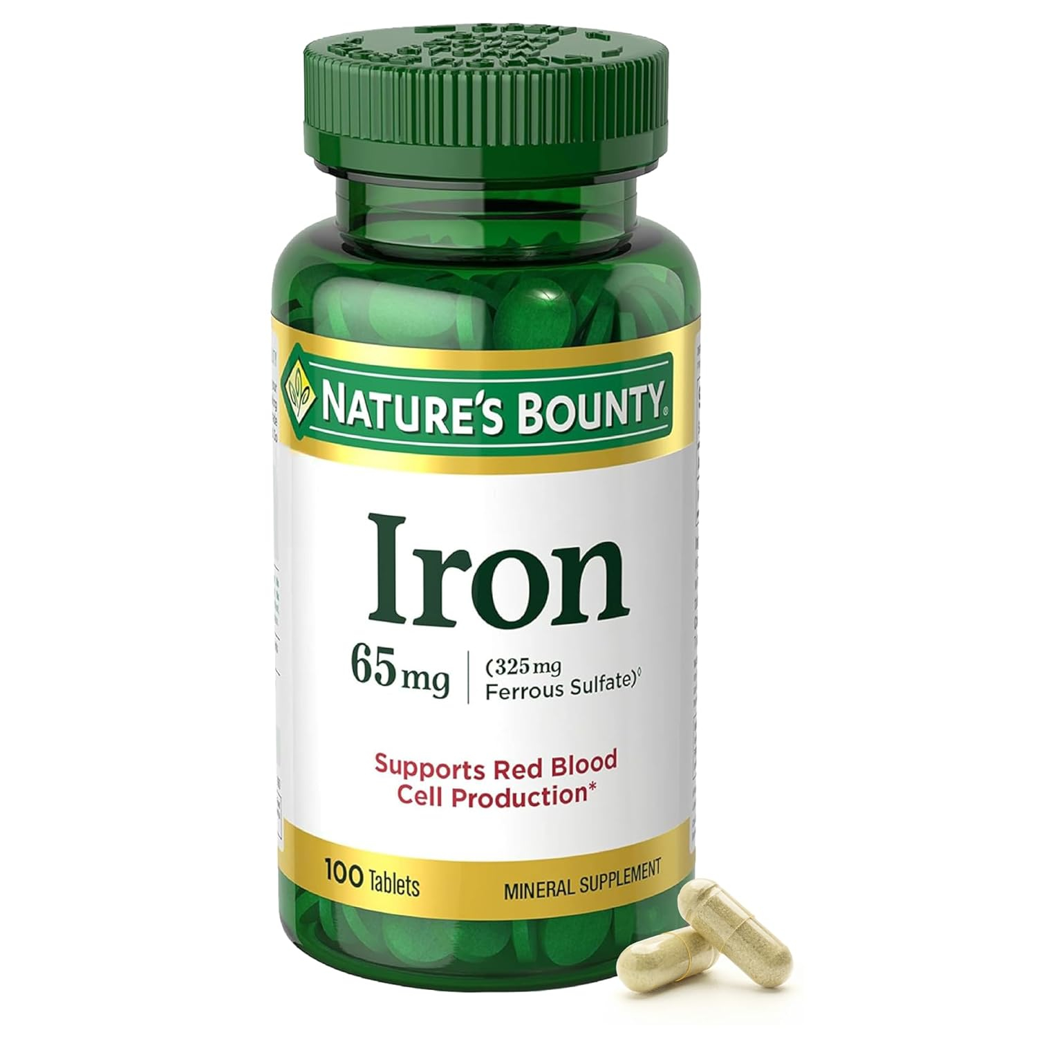 Nature’s Bounty Iron Supplement, 65mg, Mineral Supplement, 100 Tablets