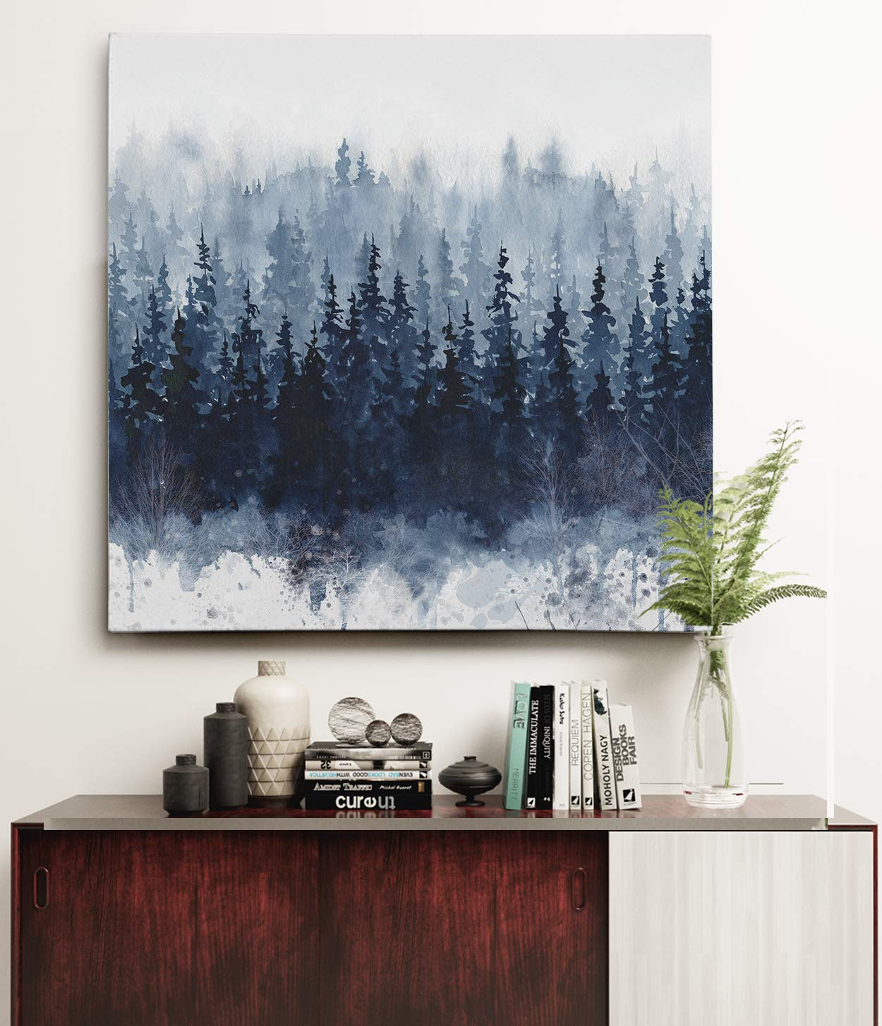 Indigo Forest Landscape Canvas Wall Art, 24x24