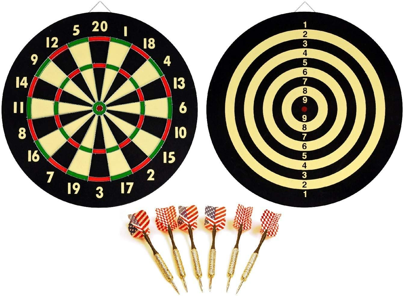 Dartboard Game Set Double Sided Dartboard 16.5"Includes 6 Brass Tipped Darts