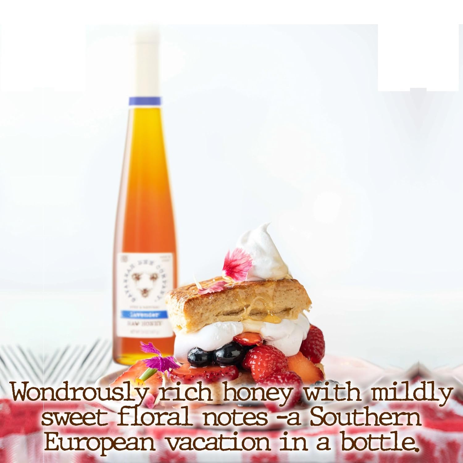 Savannah Bee Lavender Raw Honey in Tall Glass Bottle