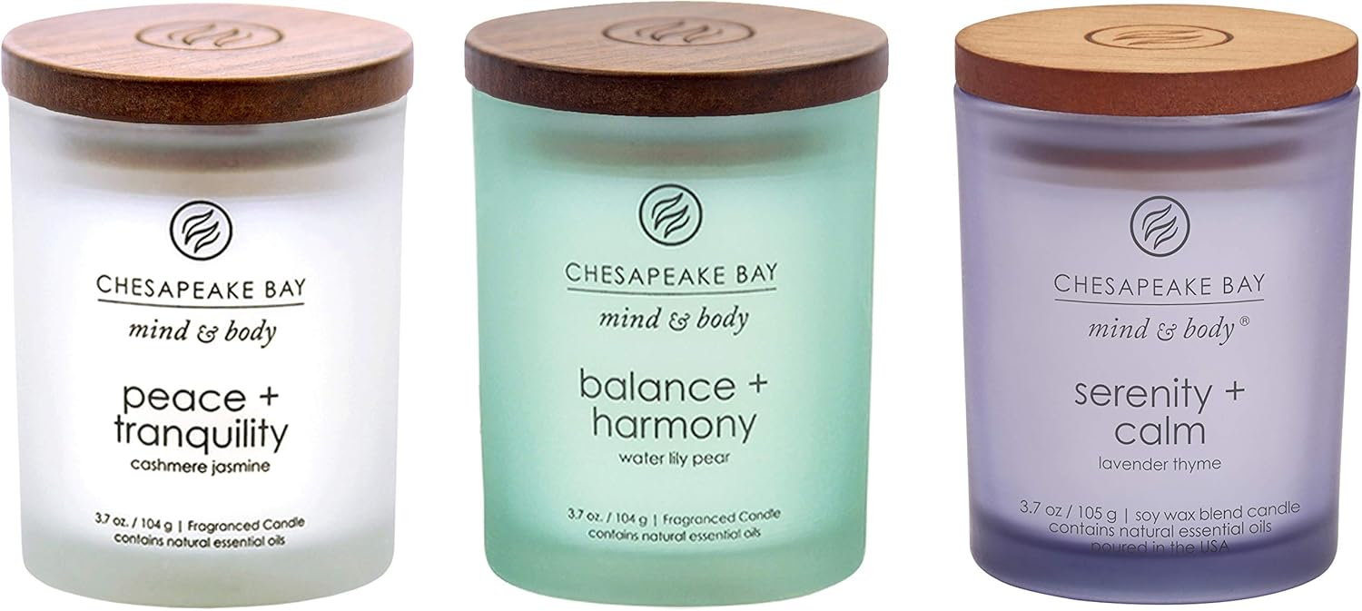 CodYinFI Peace + Tranquility, Balance + Harmony, Serenity + Calm Scented Candle Gift Set, Small Jar (3-Pack), Assorted