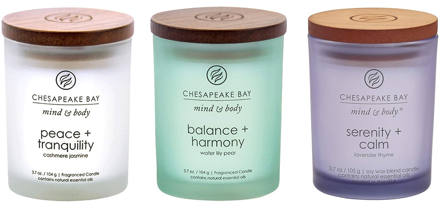 CodYinFI Peace + Tranquility, Balance + Harmony, Serenity + Calm Scented Candle Gift Set, Small Jar (3-Pack), Assorted