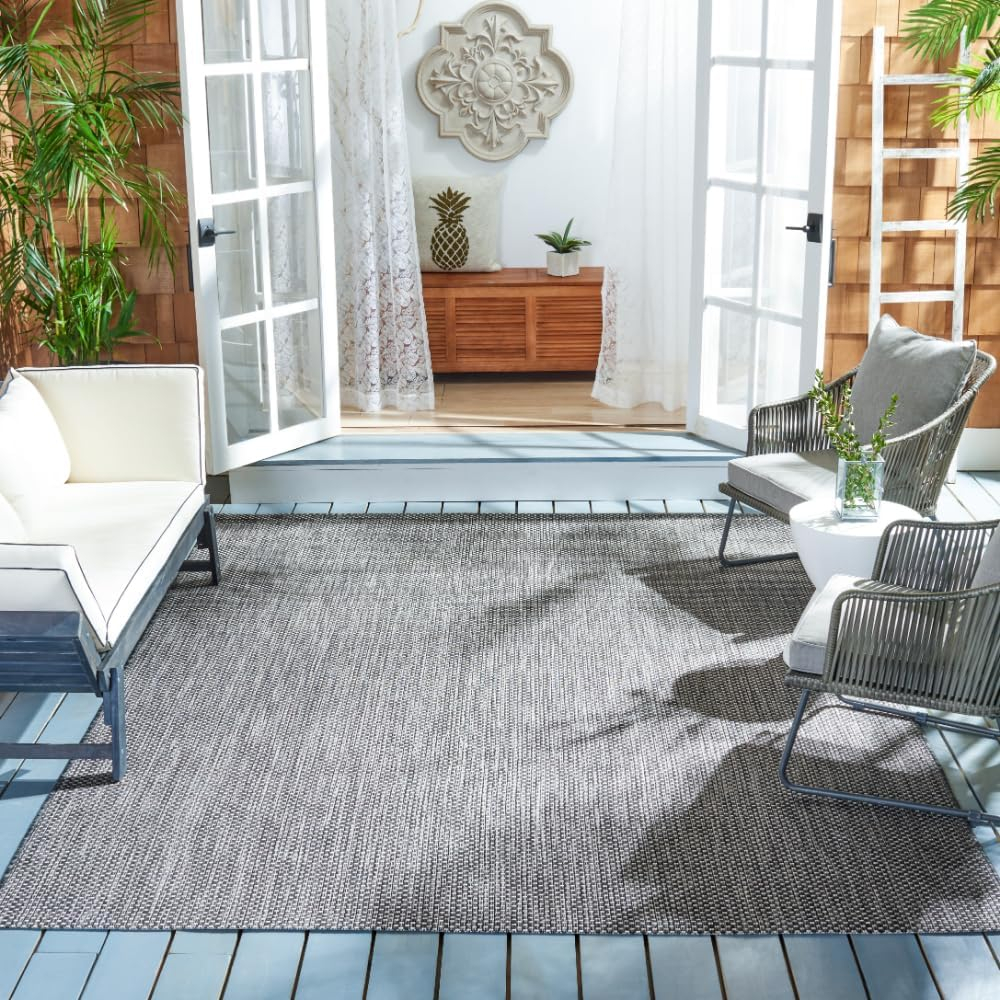 Courtyard CY8521 Power Loomed Indoor/Outdoor Area Rug - Black/Beige - 8'9"x11'9" - Safavieh.