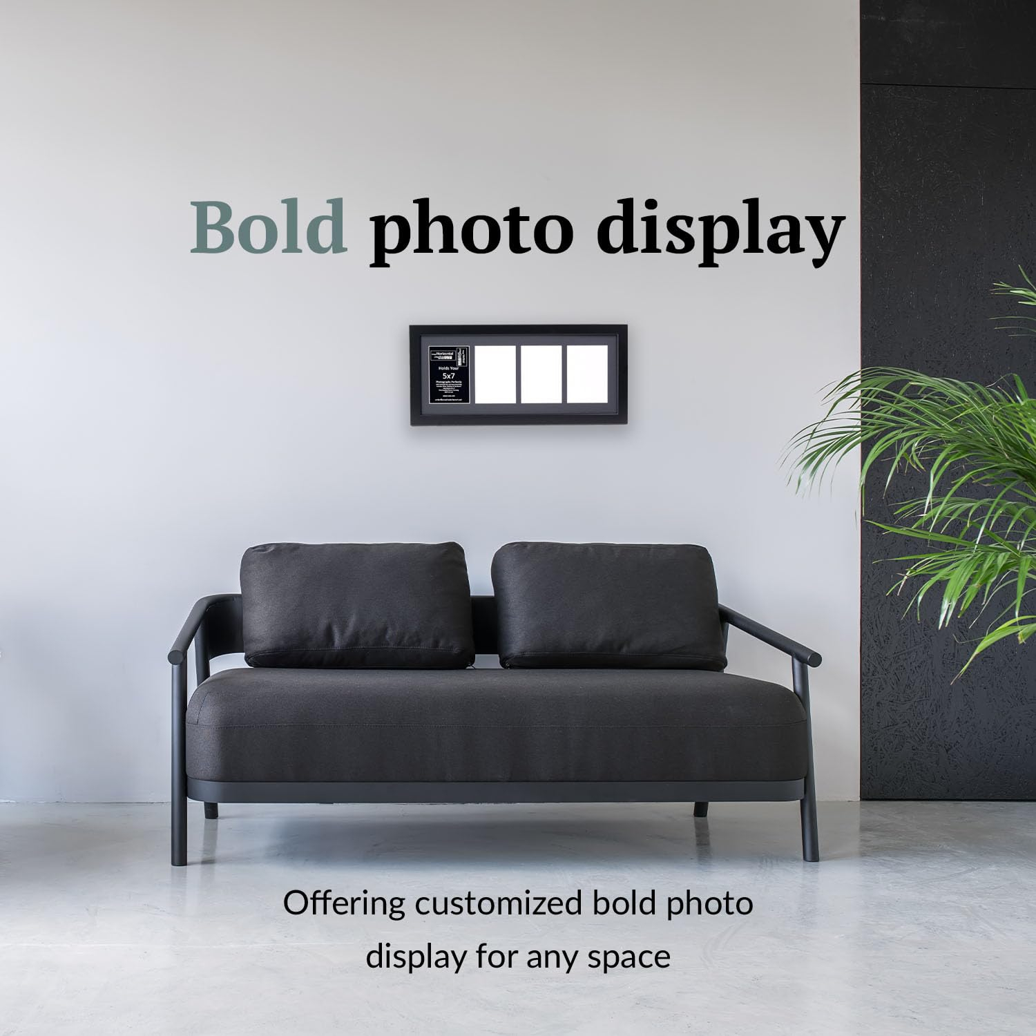 Creative Letter Art - 4 Opening 5x7 Black Picture Frame with 10x24-inch Black Mat Collage including Full Strength Glass, Alphabet Photography