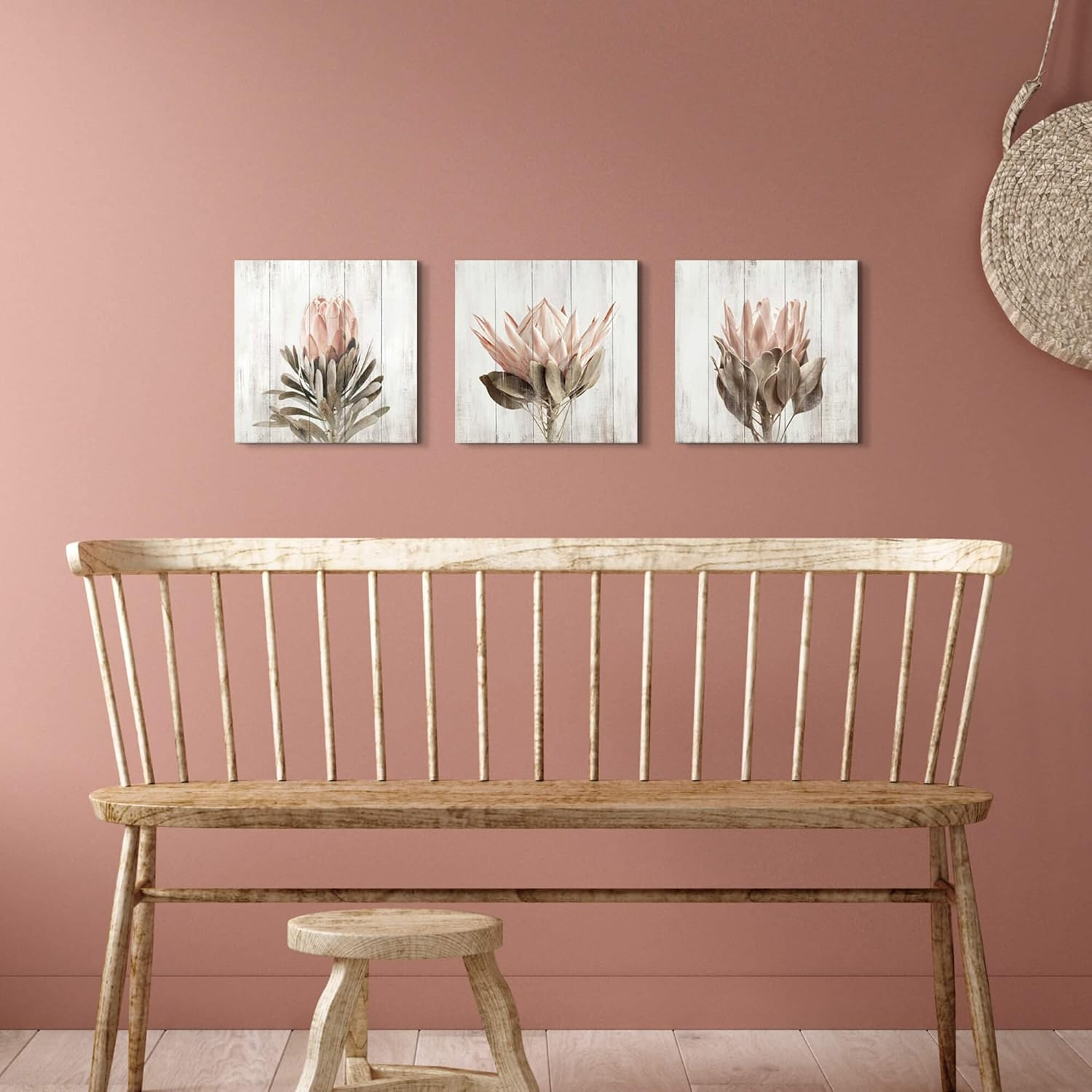 Rustic Pink Floral Abstract Canvas Art Print Set