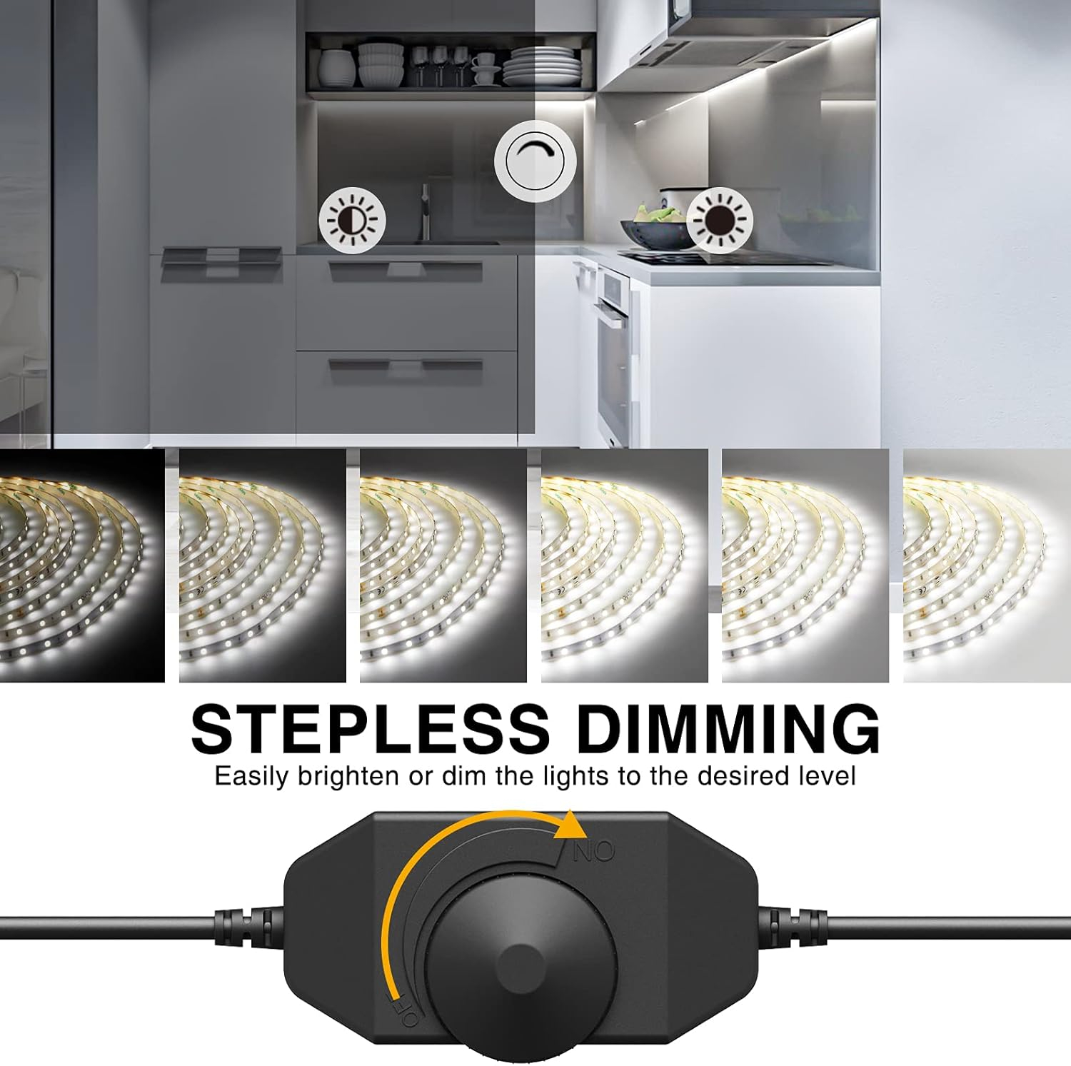 Onforu White LED Strip Lights, 32.8FT 6000K Super Bright Dimmable Tape Light Kit, 600 LEDs Daylight Easter Rope Light, 12V Flexible Strip Lighting for Mirror, Under Cabinet, Home, Bedroom