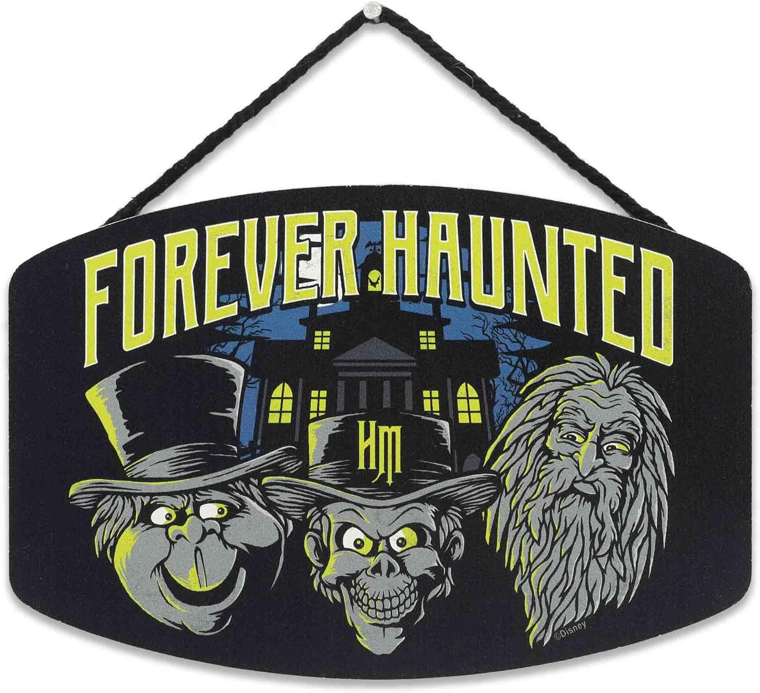 Disney Haunted Mansion Forever Haunted Hanging Wood Wall Decor - Spooky Hitchhiking Ghosts Sign for Halloween Decor