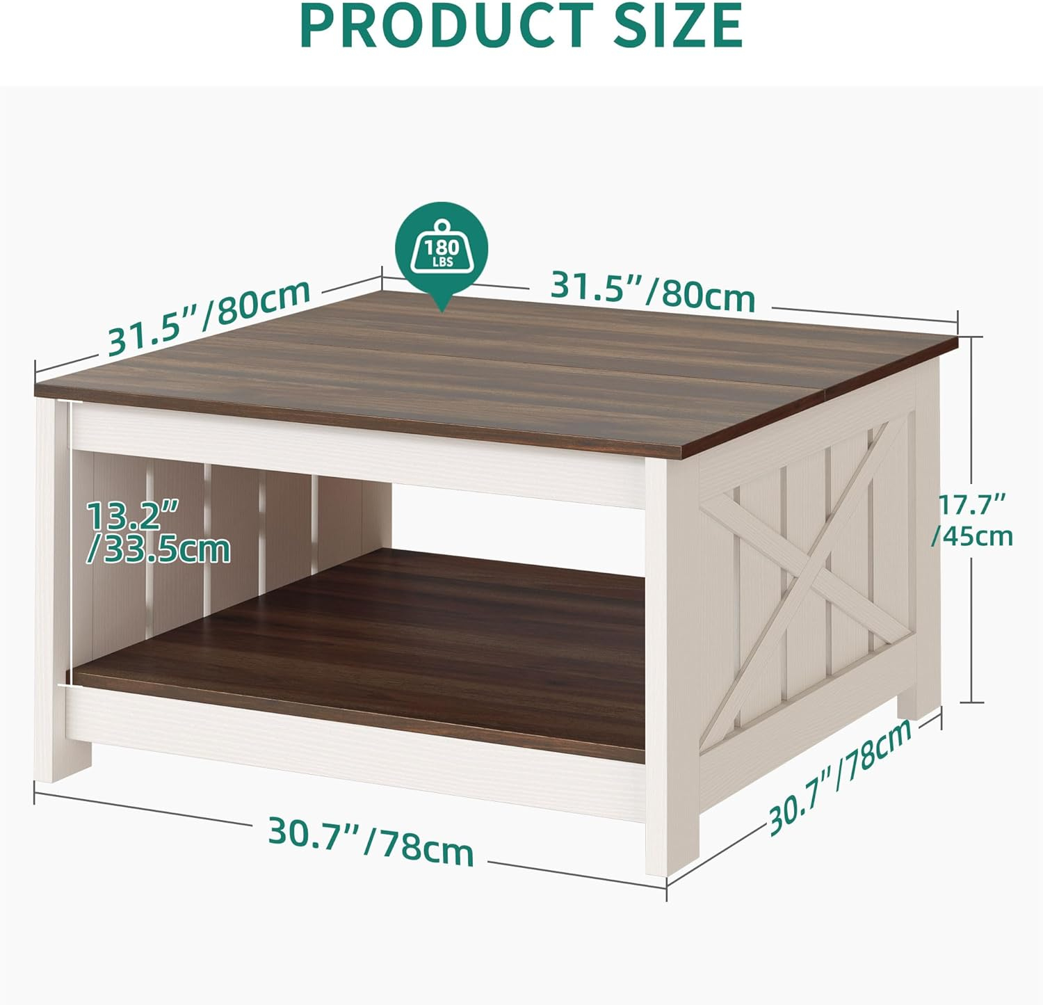 YITAHOME Coffee Table Farmhouse Coffee Table with Storage Rustic Wood Cocktail Table, Square Coffee Tables for Living Meeting Room with Half Open Storage Compartment, Brown with White